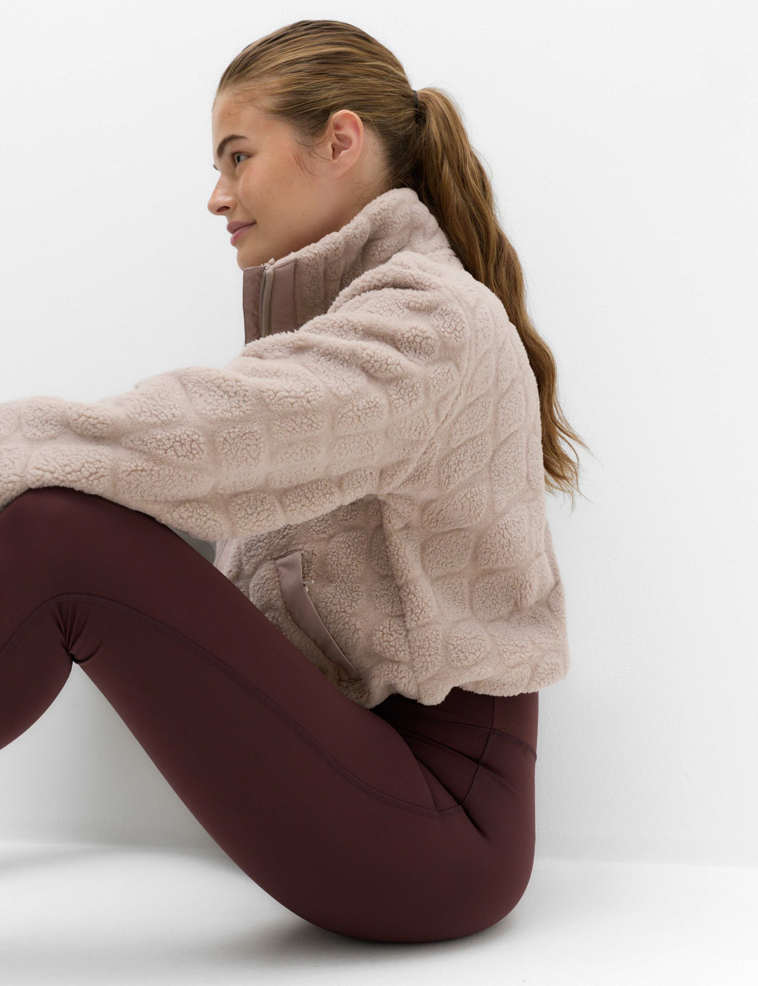 Borg Textured Funnel Neck Fleece Jacket