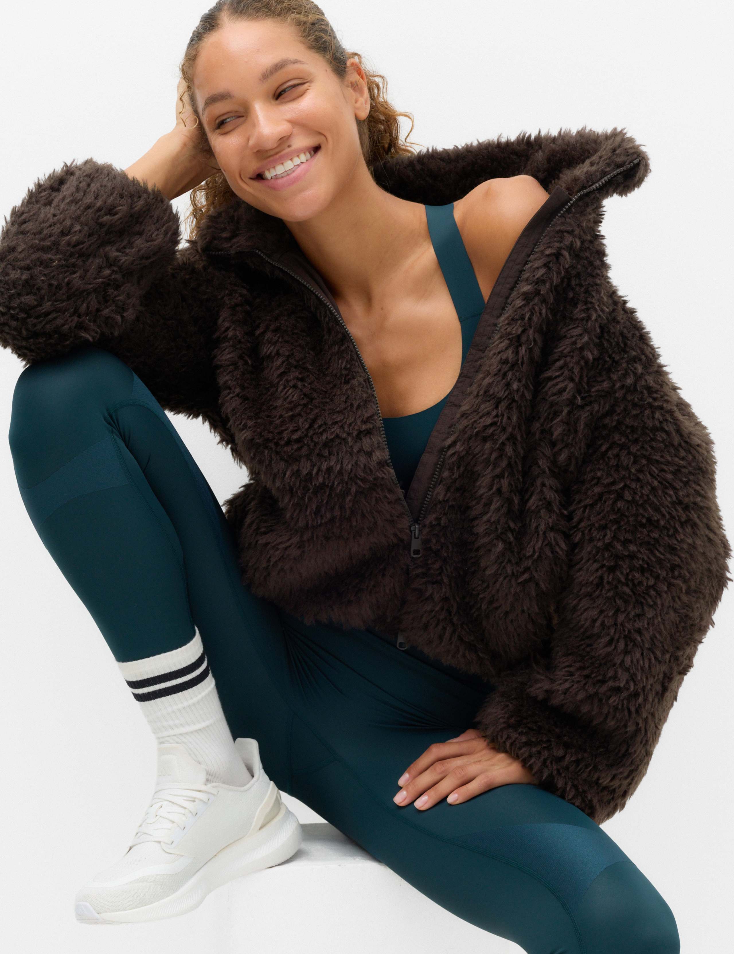 Borg Half Zip Textured Funnel Neck Fleece Jacket