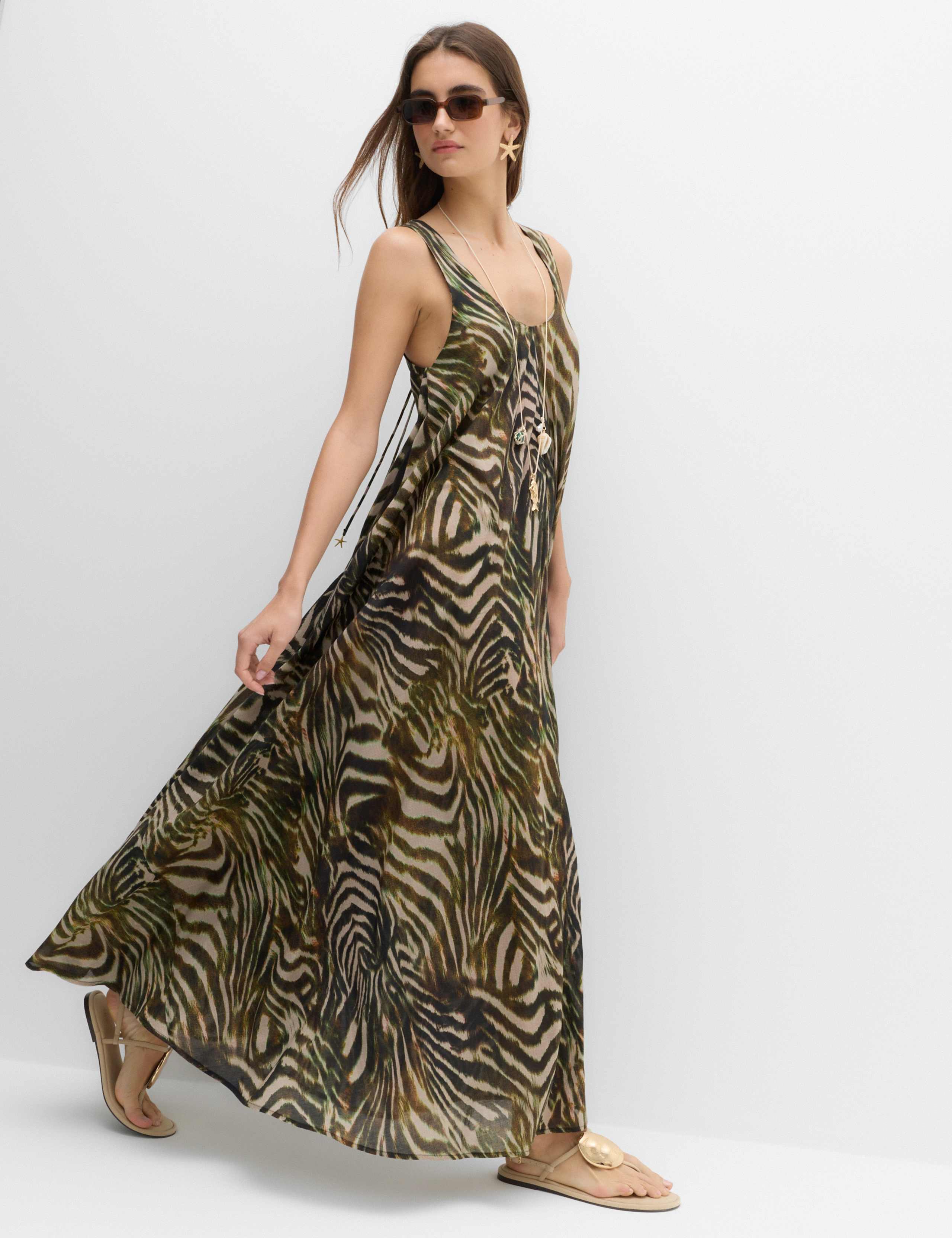 Pure Cotton Printed Scoop Neck Maxi Beach Dress