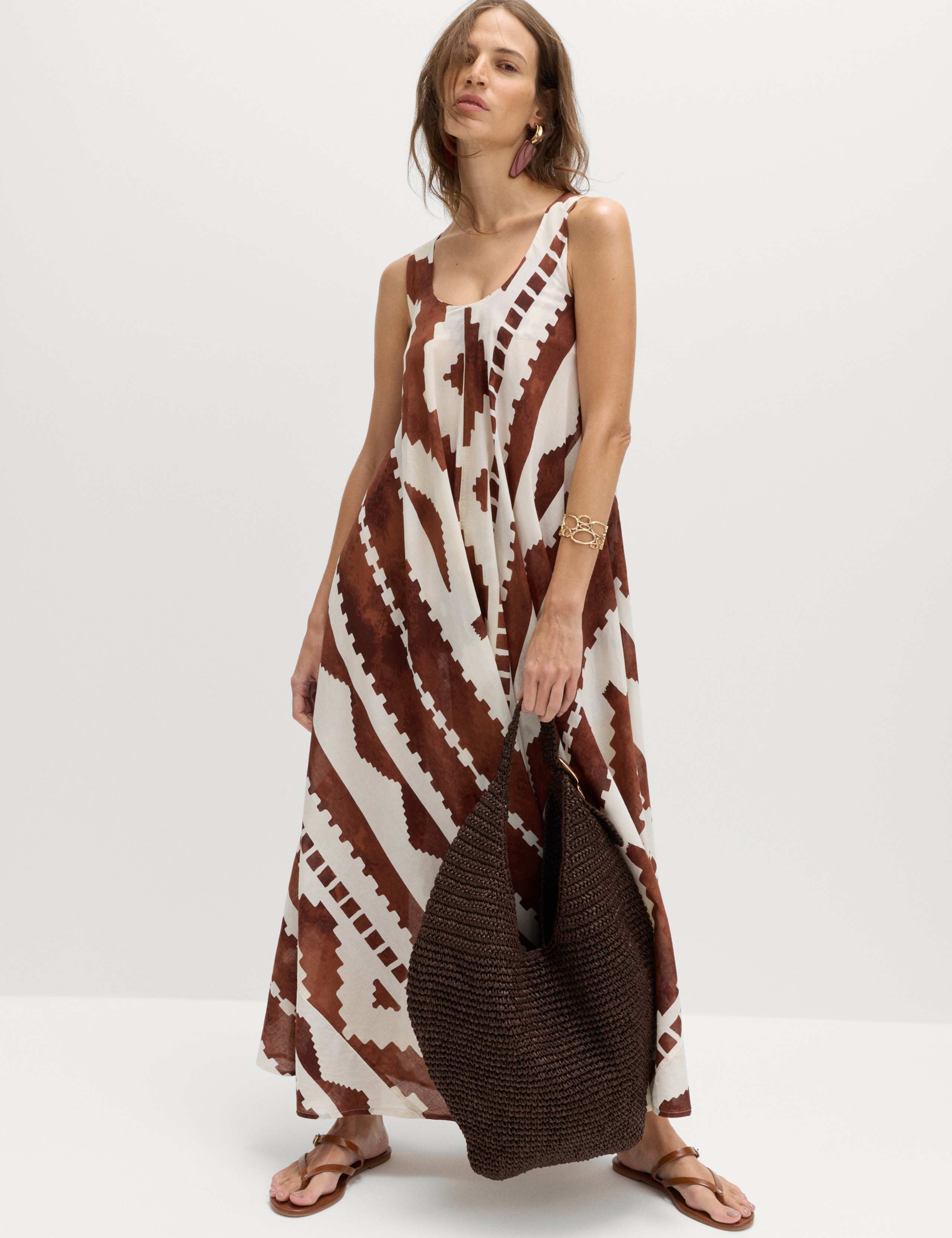 Pure Cotton Printed Scoop Neck Maxi Beach Dress