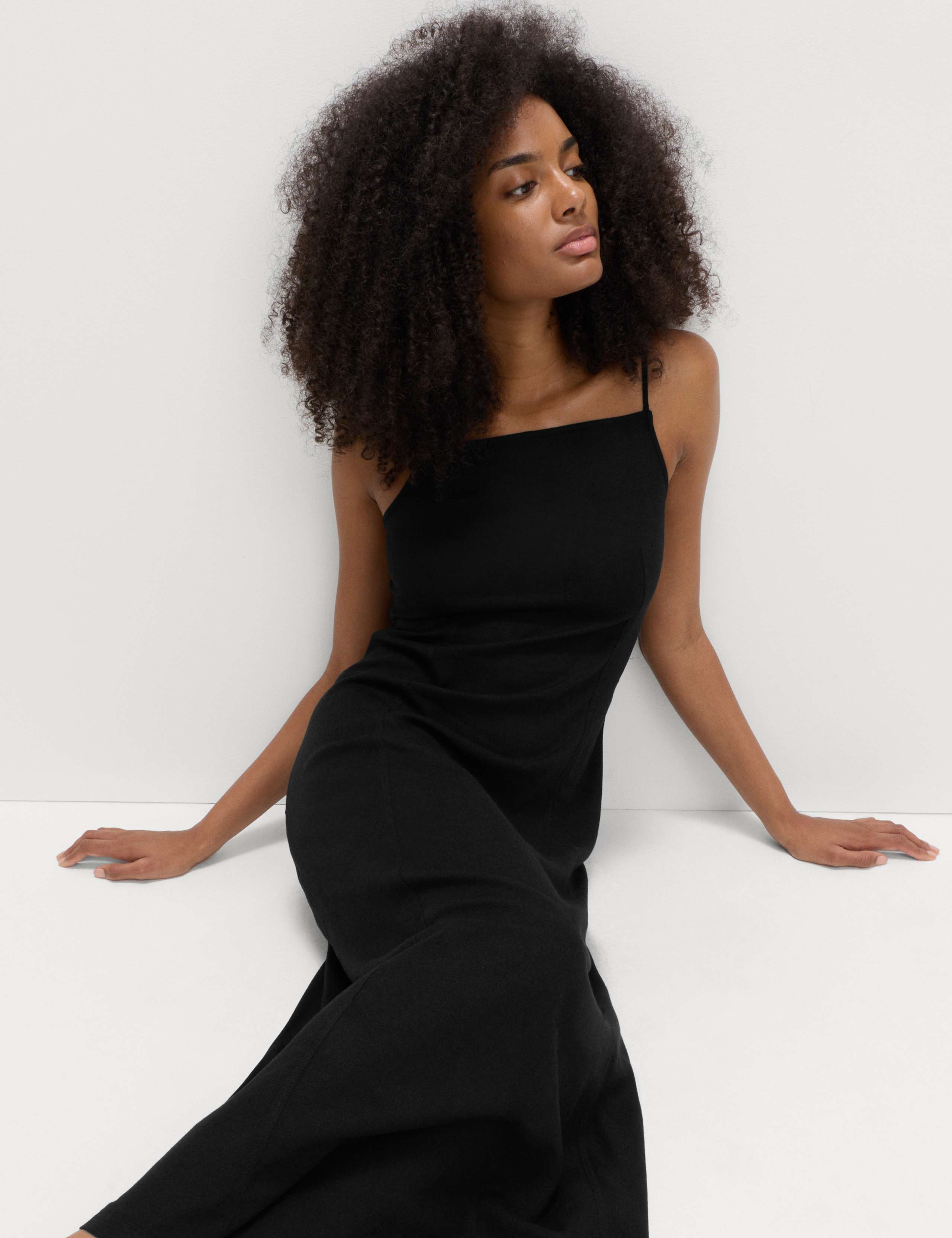 Square Neck Maxi Shift Dress with Linen