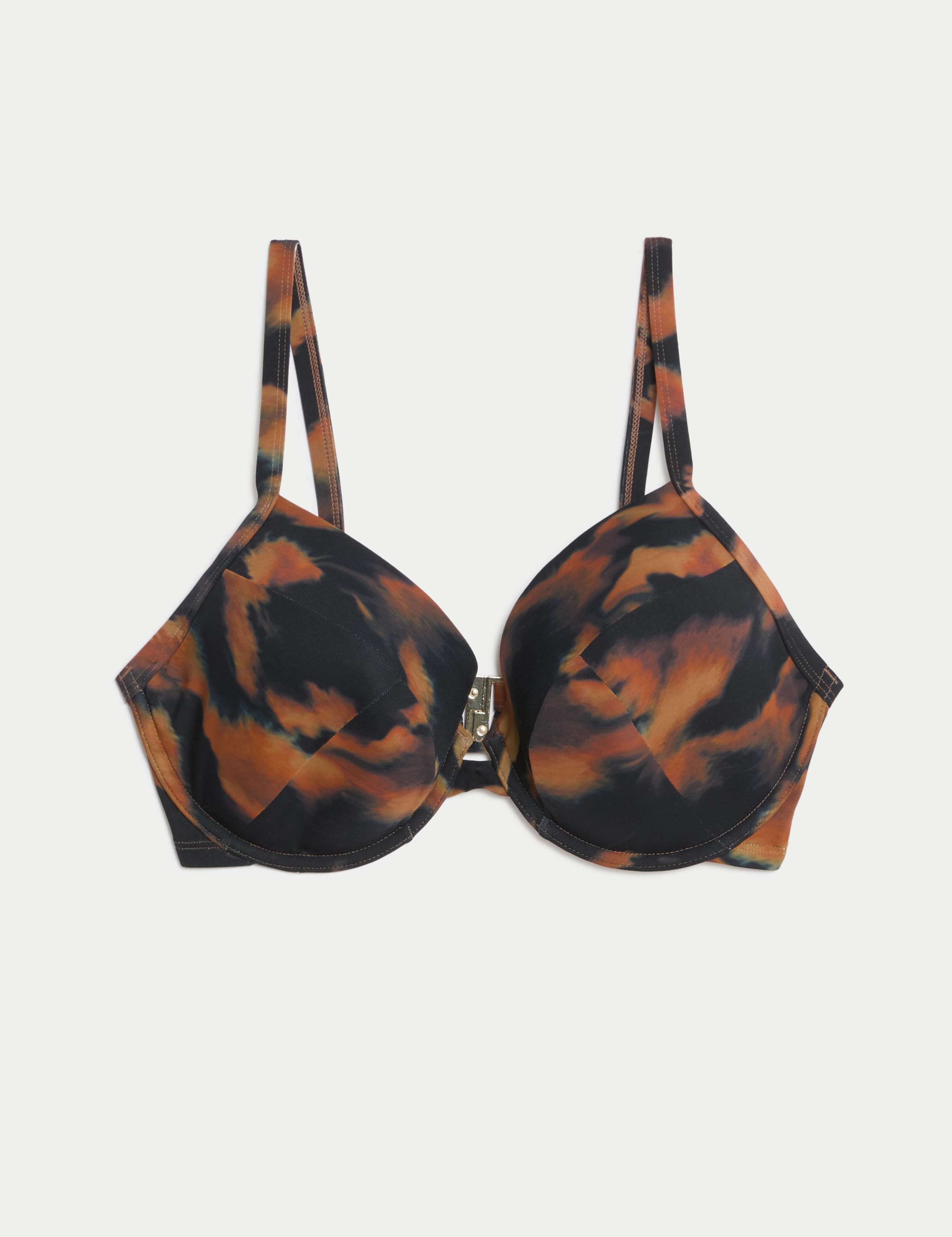 Printed Wired Plunge V-Neck Bikini Top D-G
