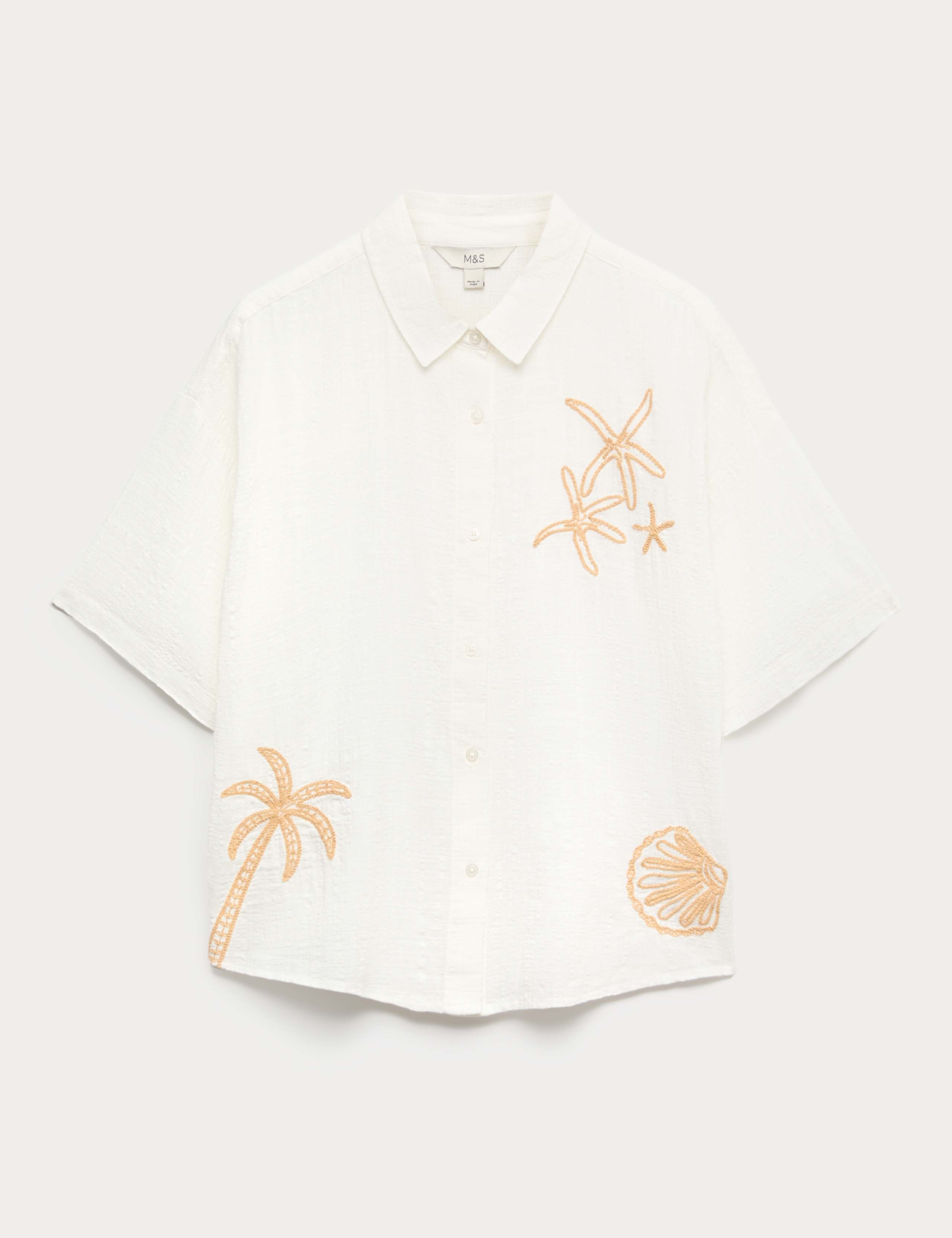 Cotton Rich Embroidered Short Sleeve Beach Shirt