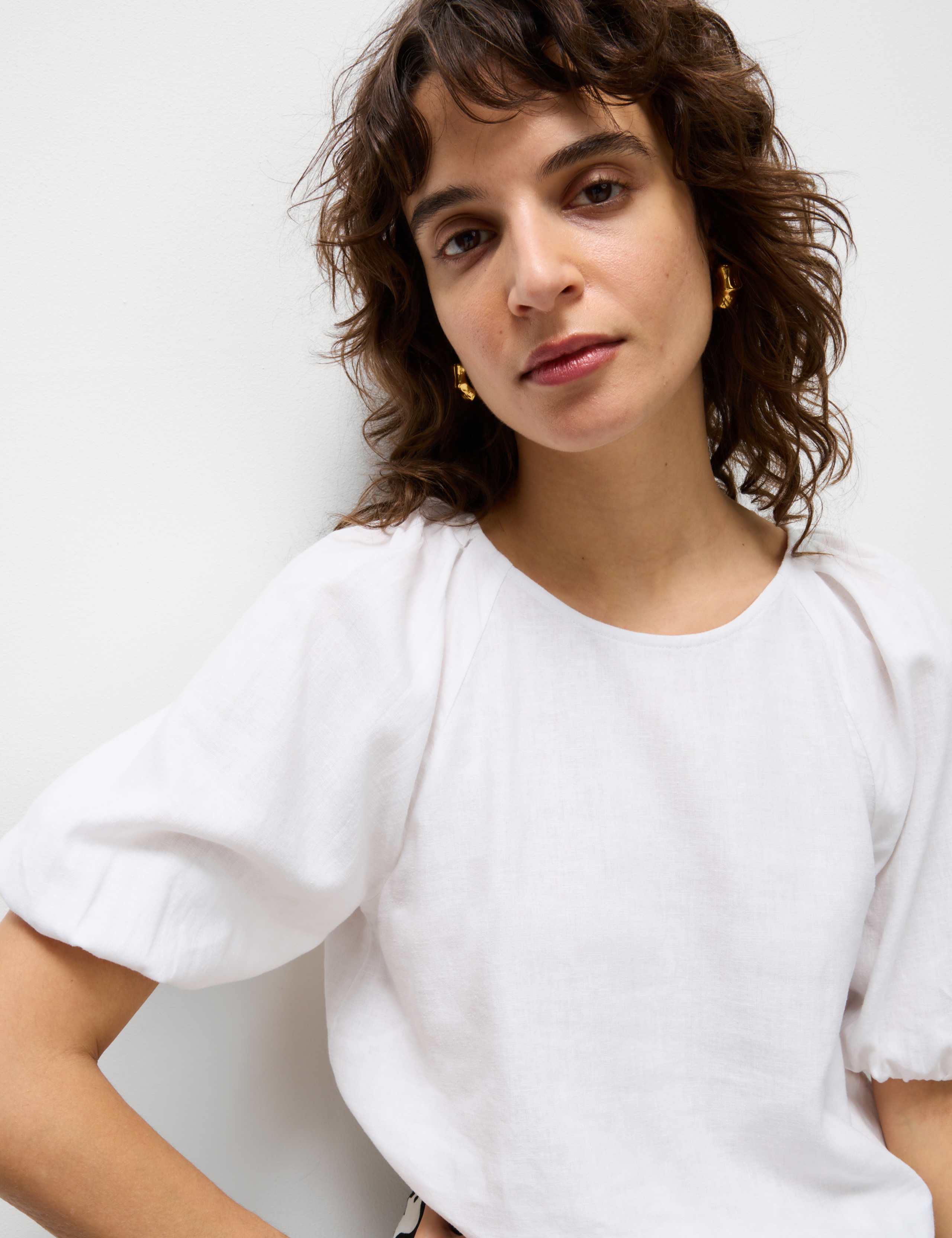 Linen Rich Round Neck Blouse