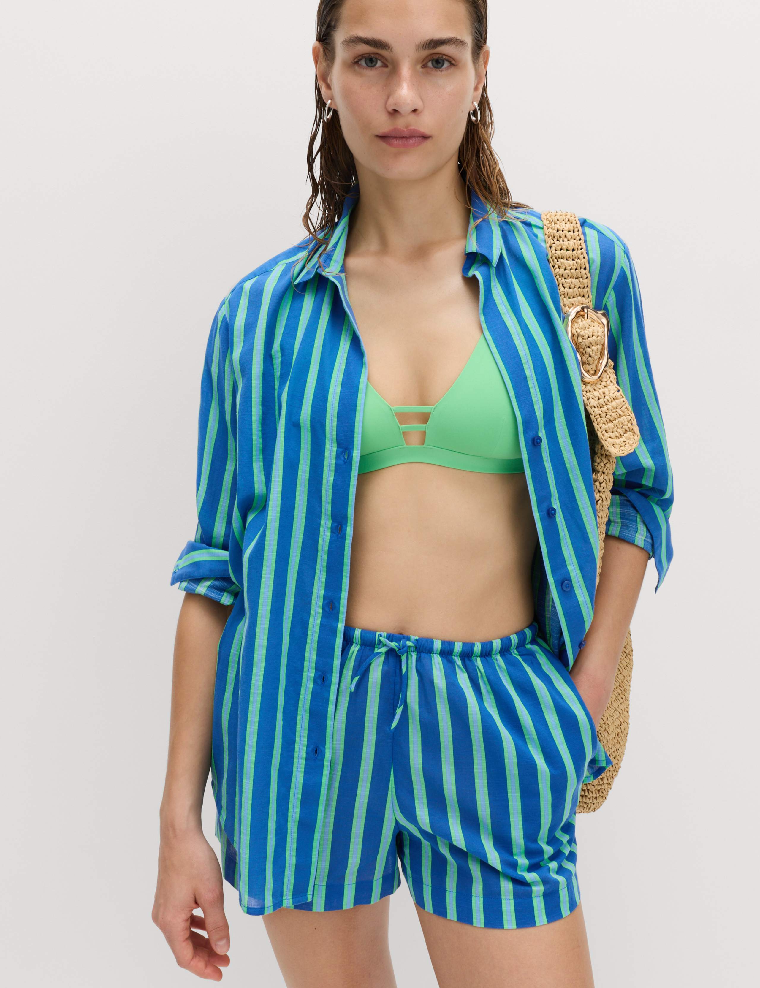 Pure Cotton Striped Long Sleeve Beach Shirt