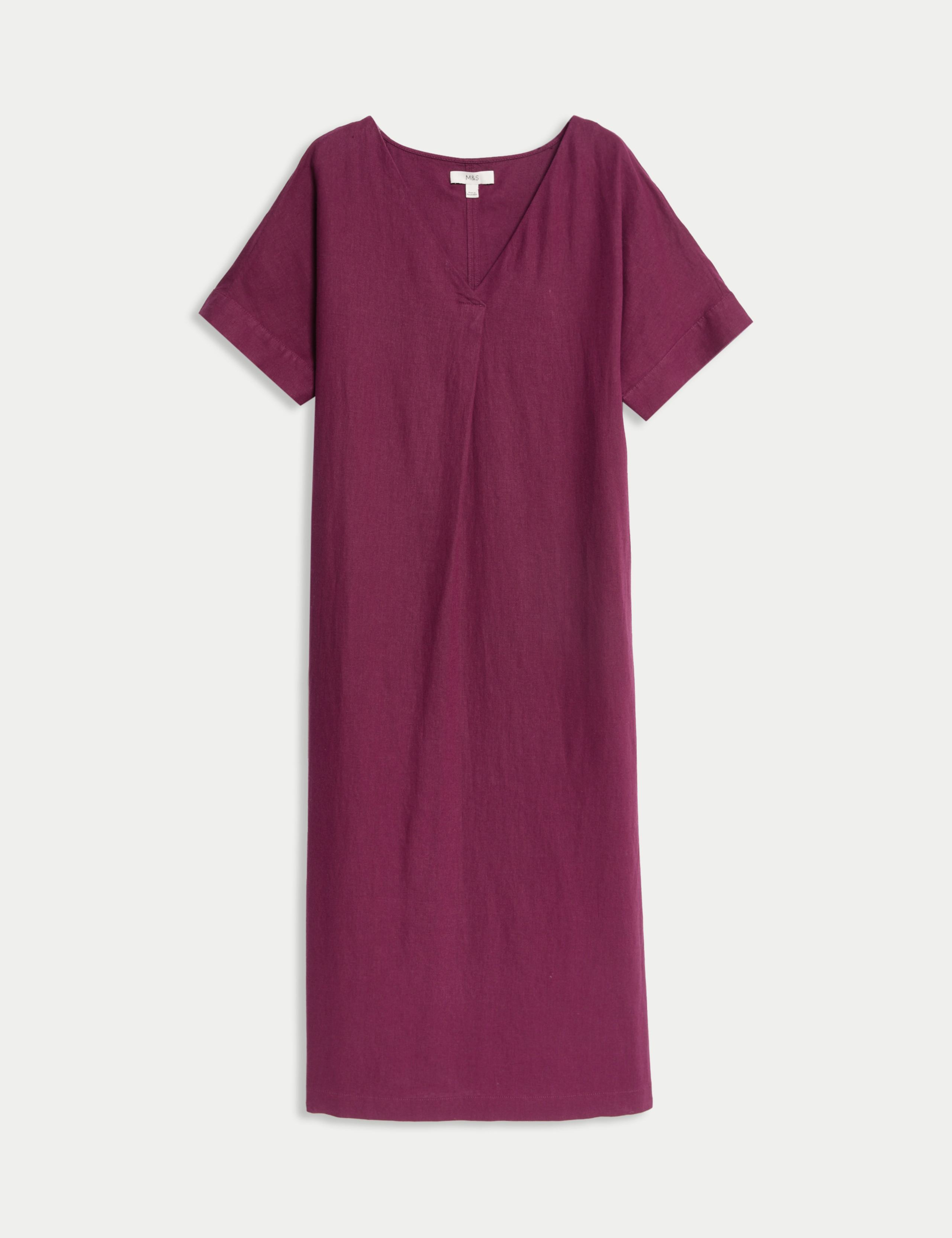 Linen Rich V-Neck Popover Midi Dress
