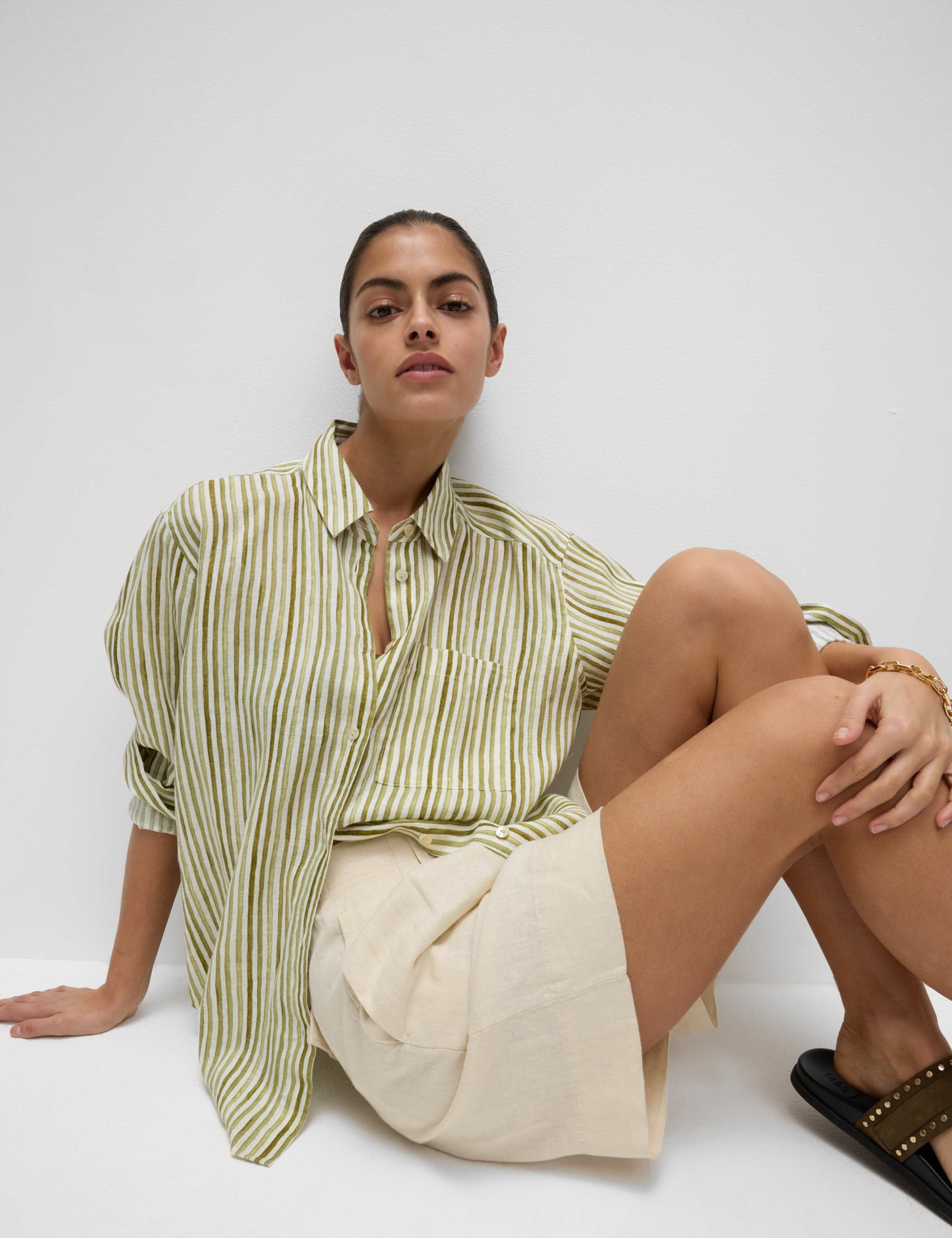 Pure Linen Striped Oversized Shirt