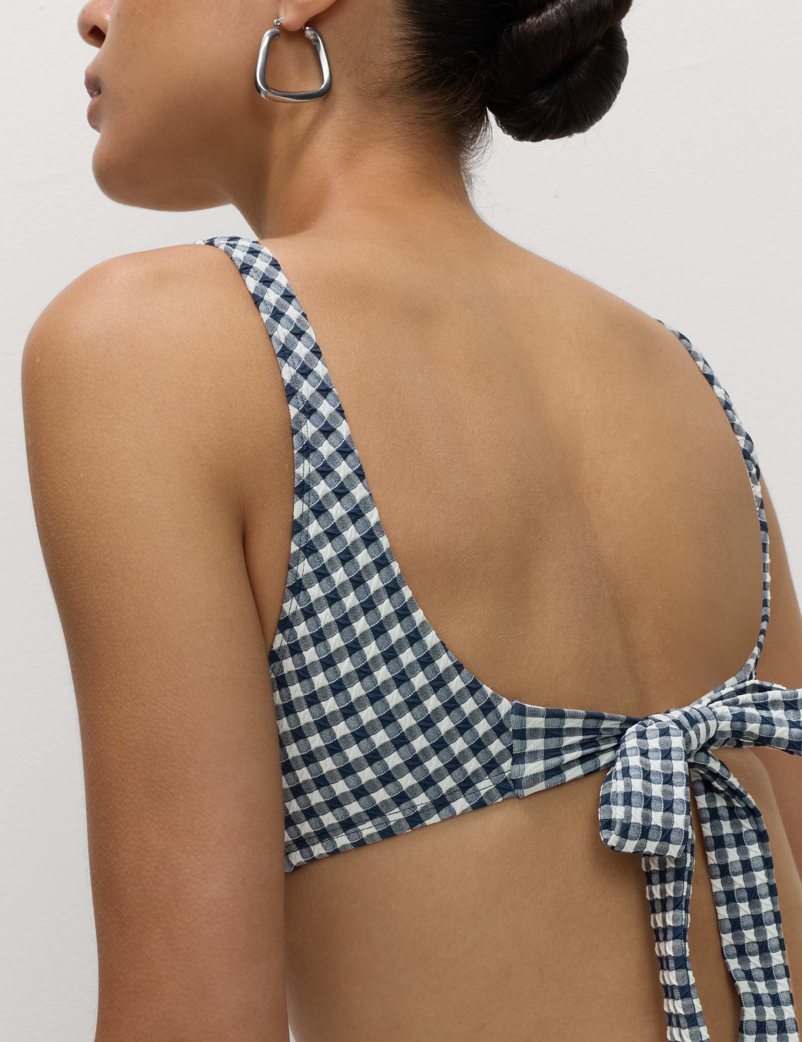 Gingham Tie Back Plunge Bikini Top