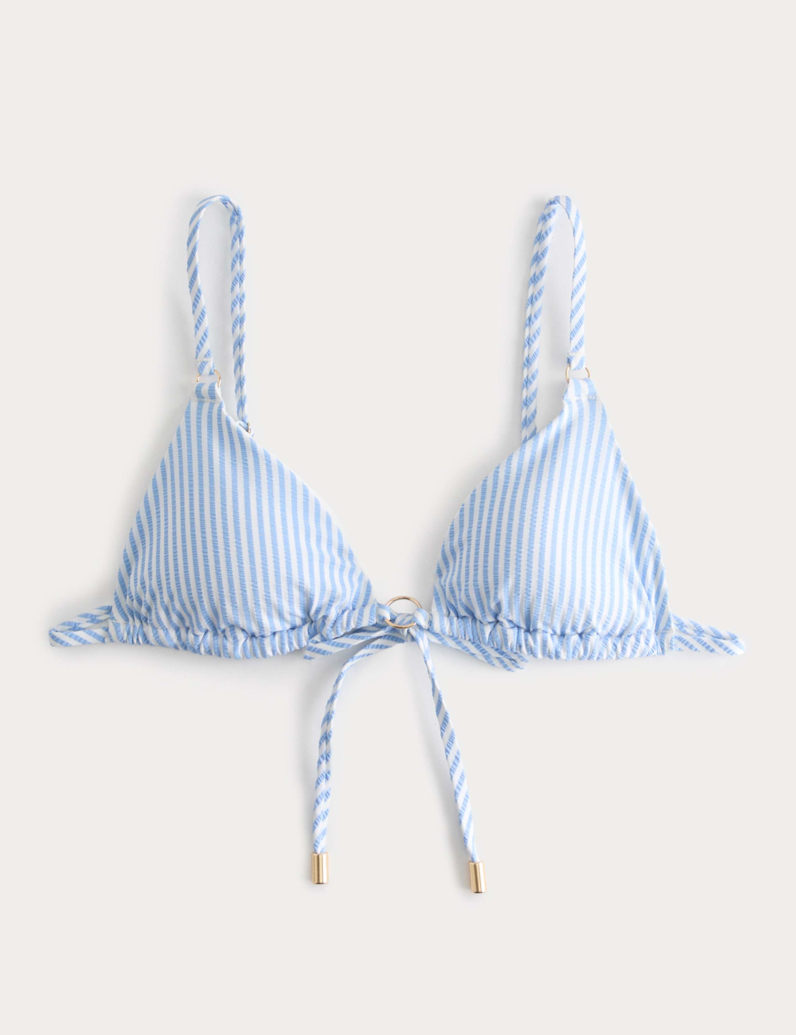 Striped Textured Triangle Padded Bikini Top