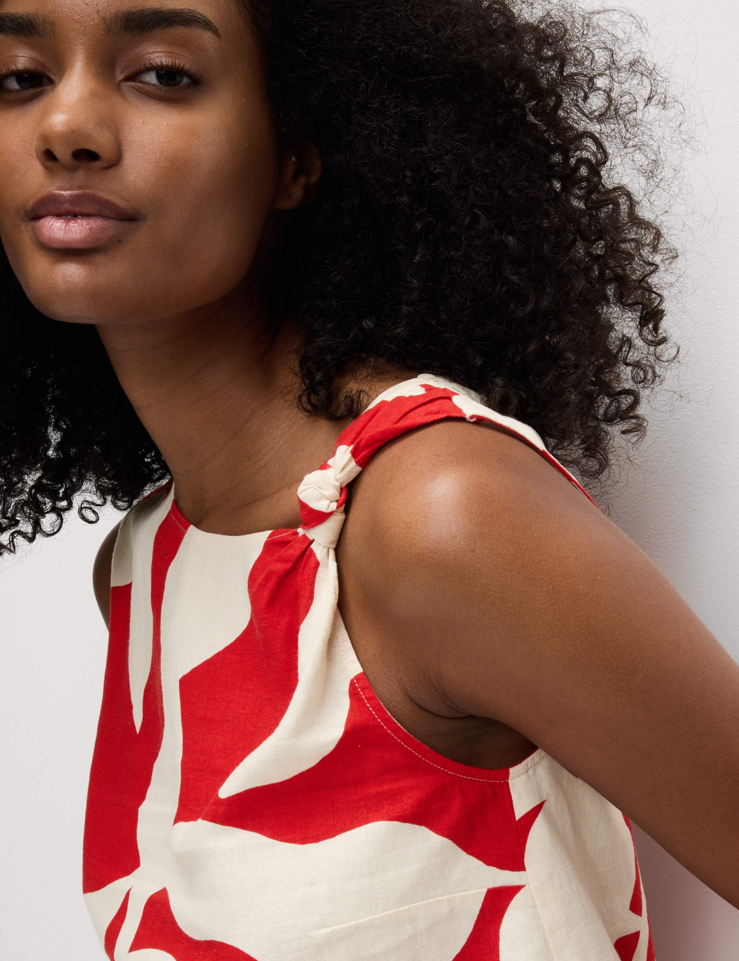 Linen Rich Printed Twist One Shoulder Top