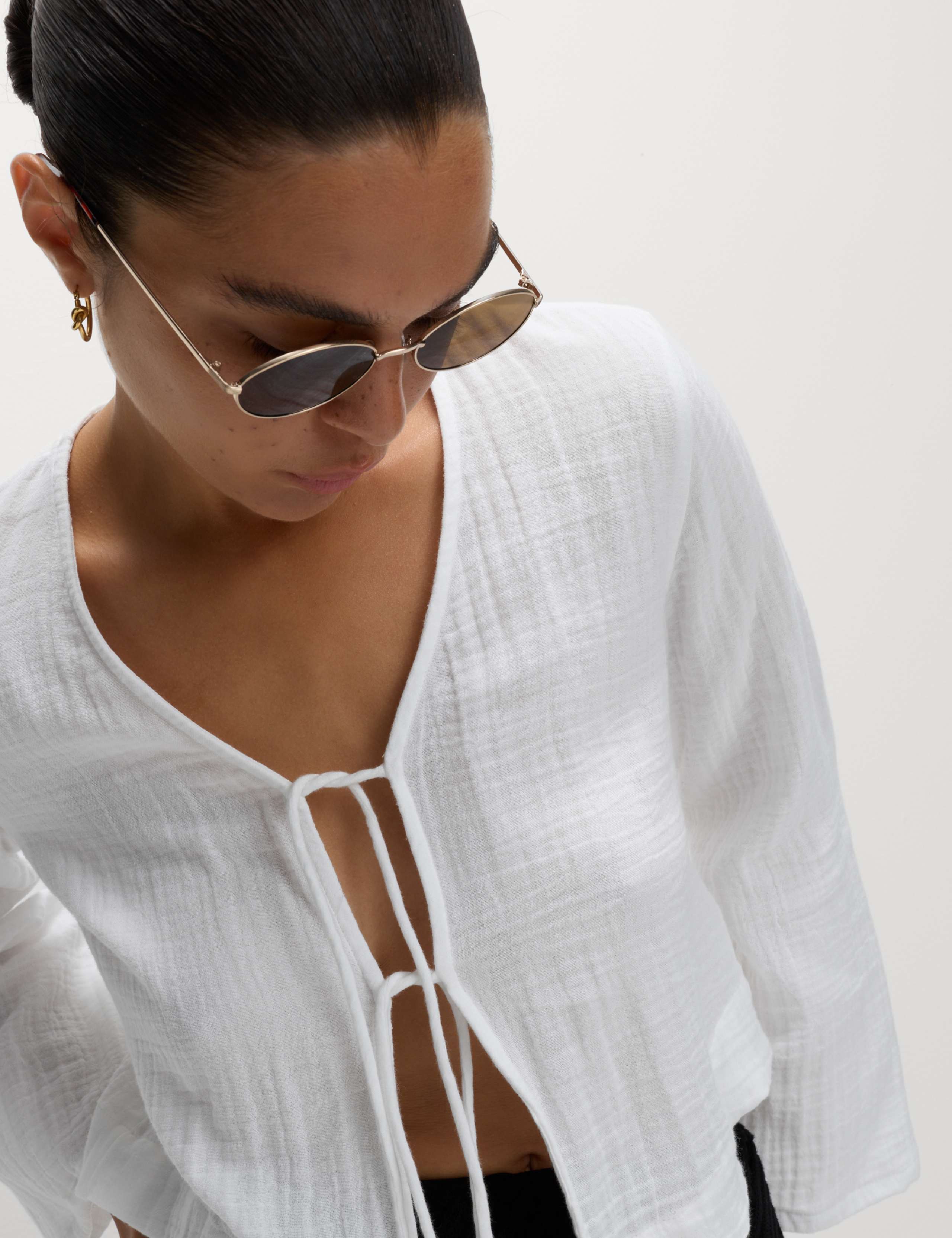 Pure Cotton V-Neck Tie Front Beach Top