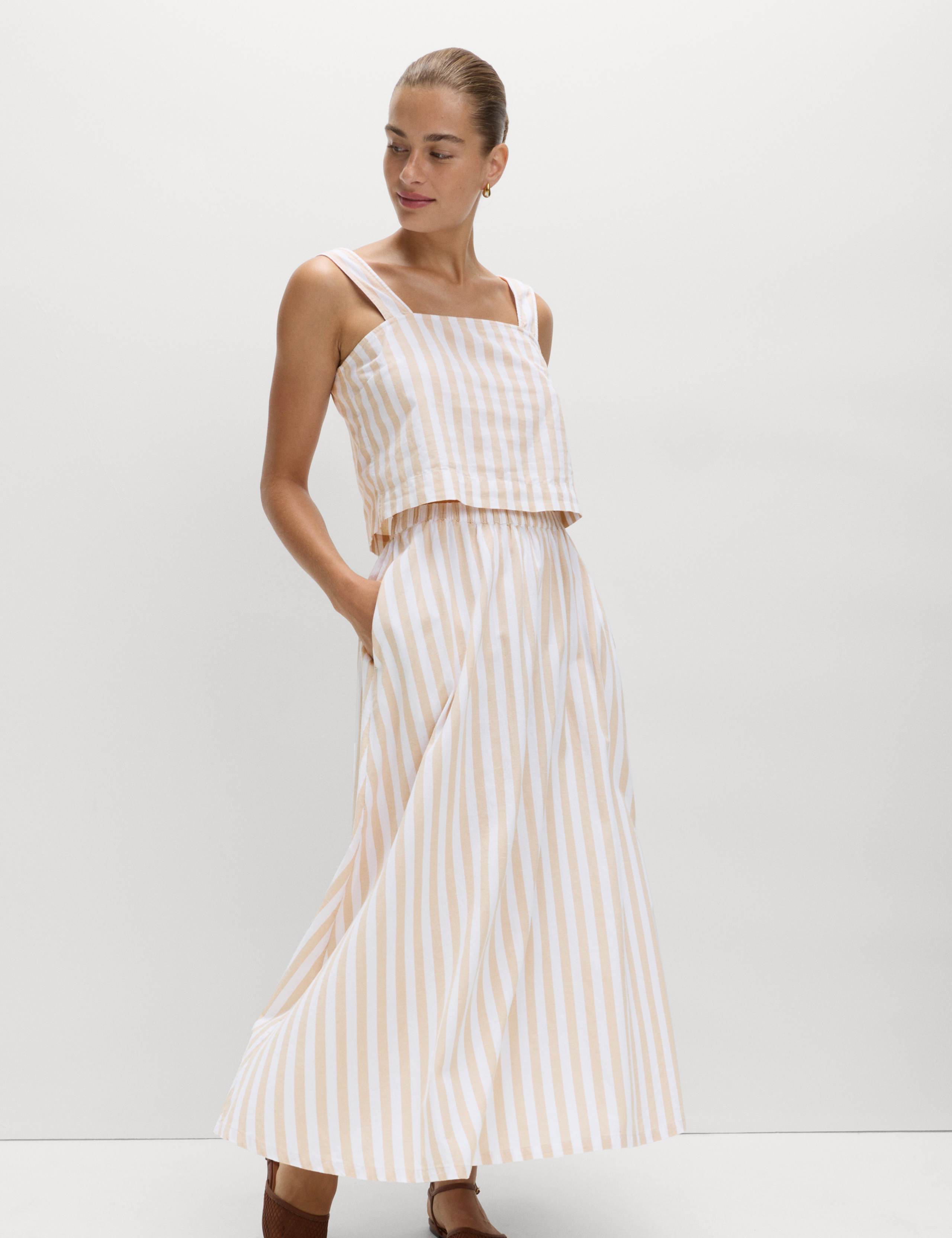 Printed Midaxi Beach Skirt with Linen