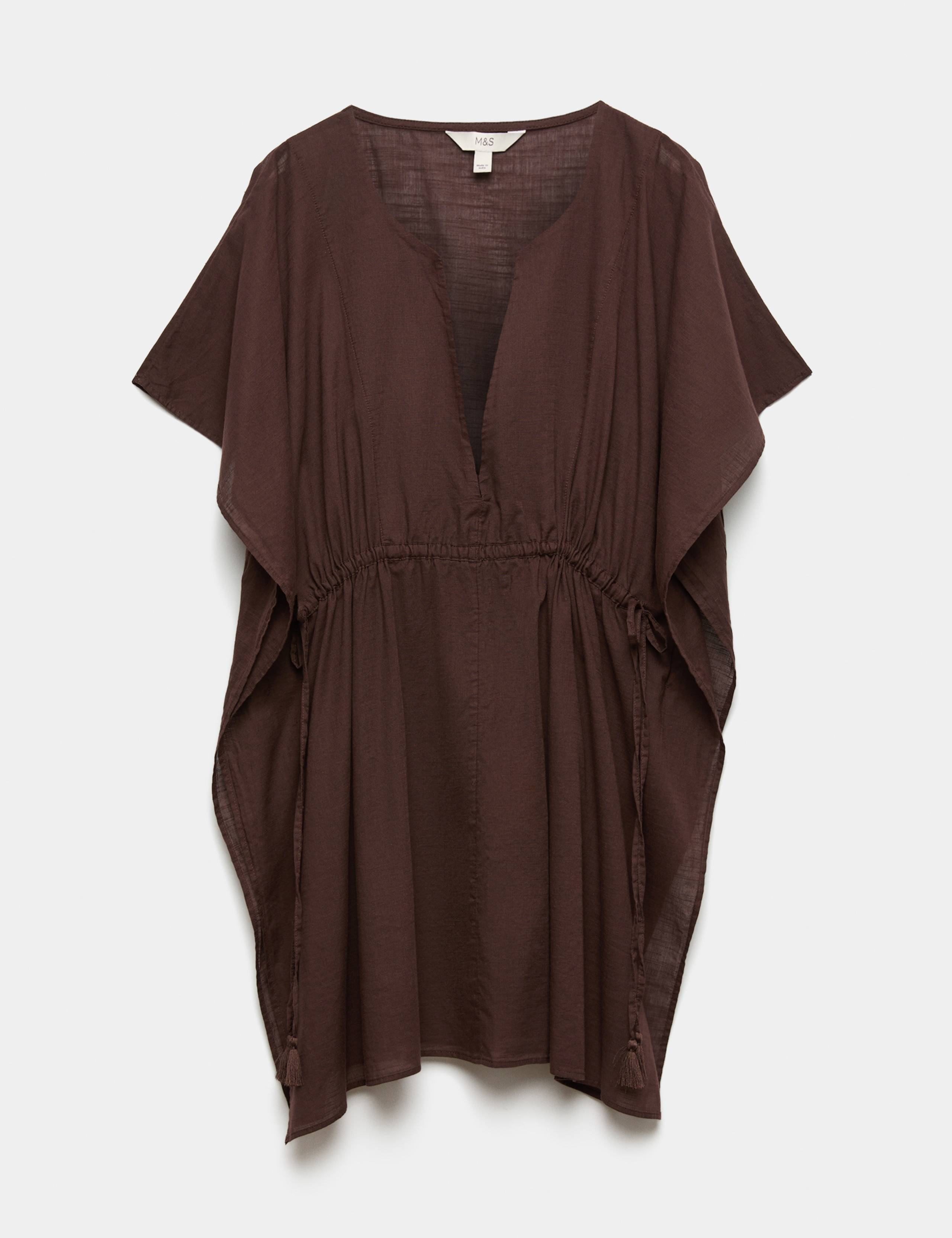 Pure Cotton Tie Detail Mini Kaftan Dress