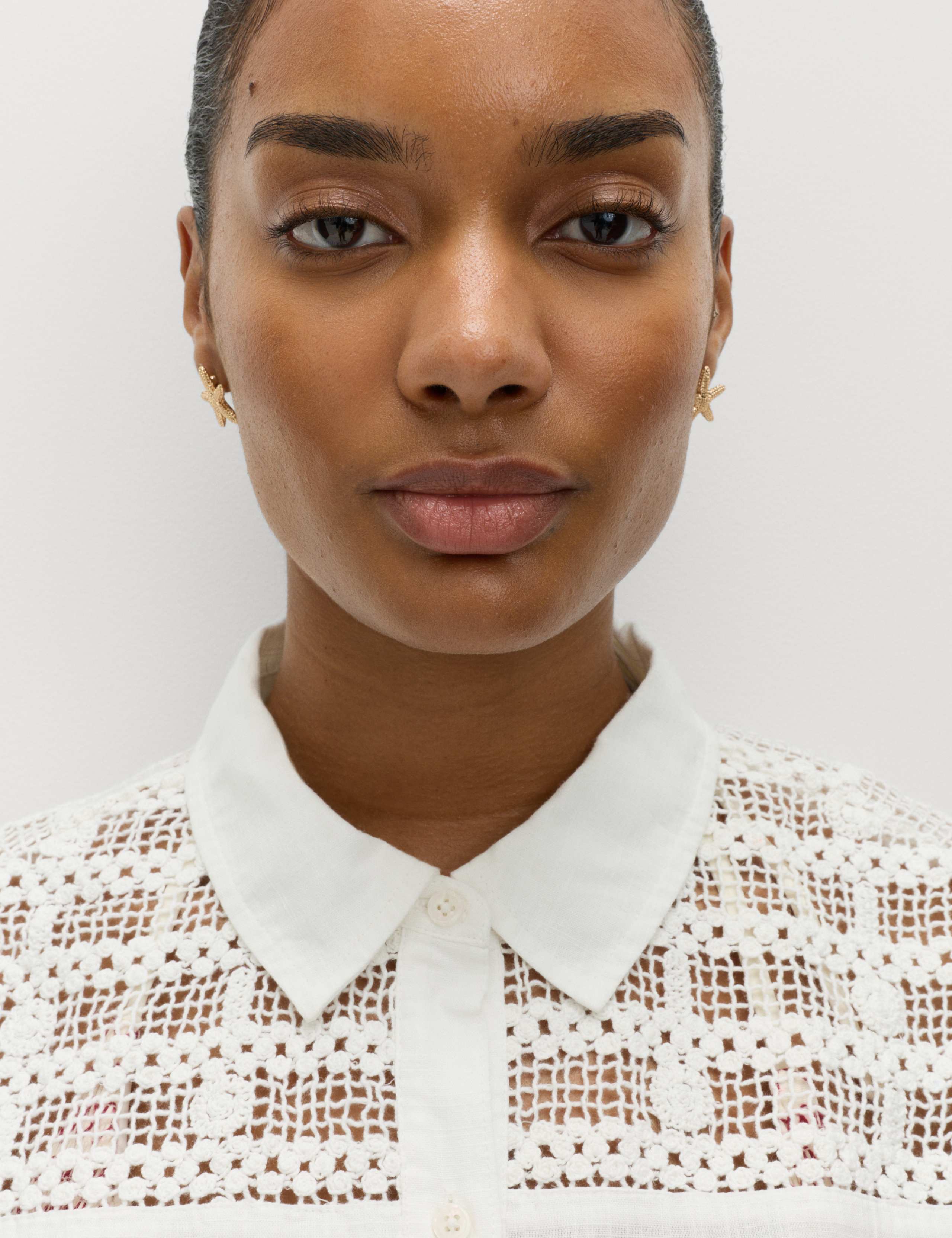 Pure Cotton Lace Insert Short Sleeve Shirt