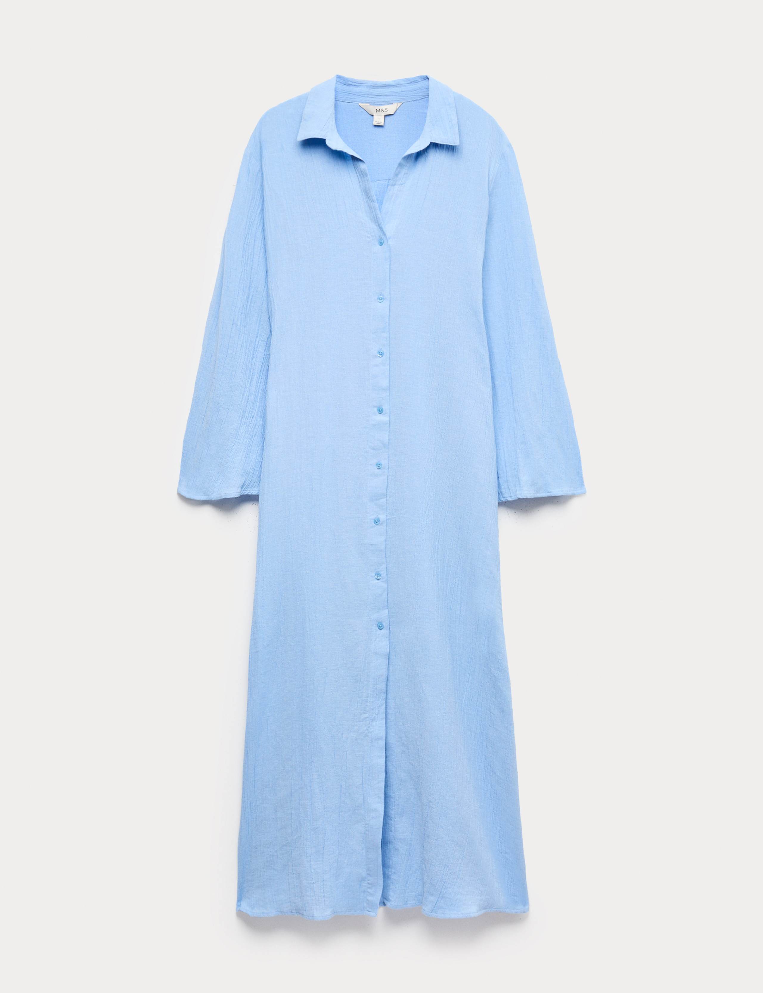 Cotton Rich Midi Shirt Dress with Linen