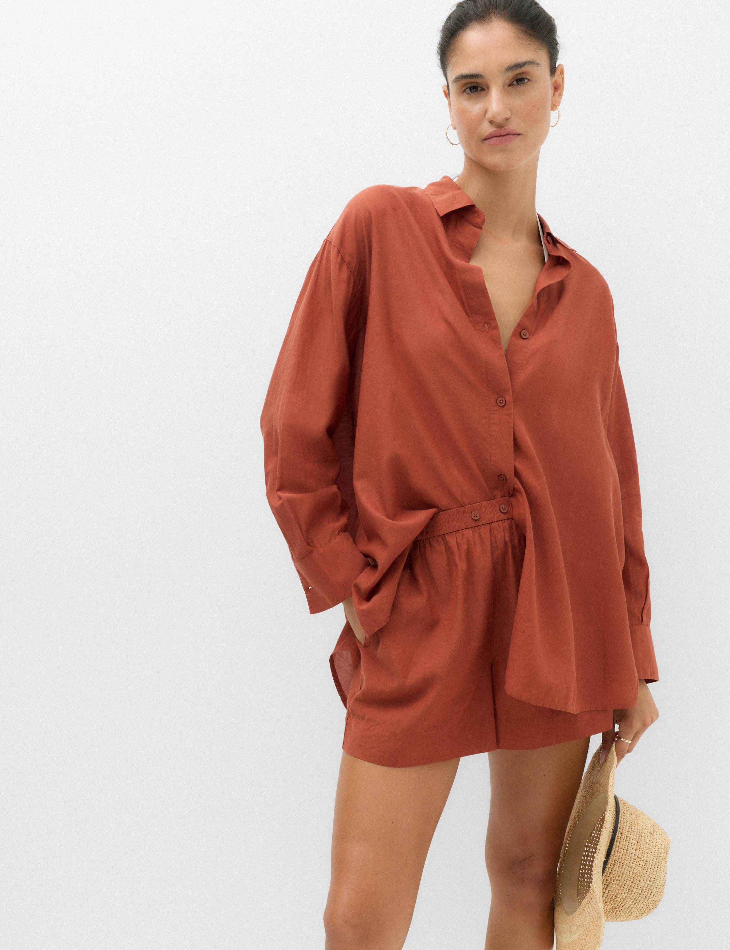 Cotton Rich Collared Beach Cover Up Shirt