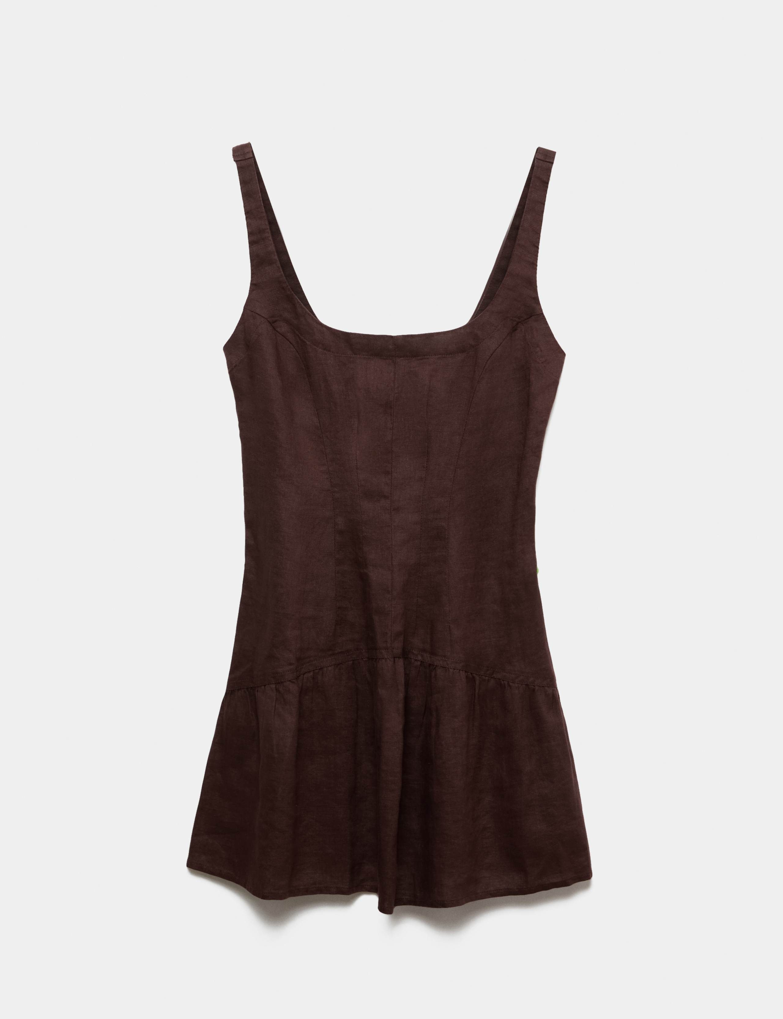 Pure Linen Square Neck Peplum Top