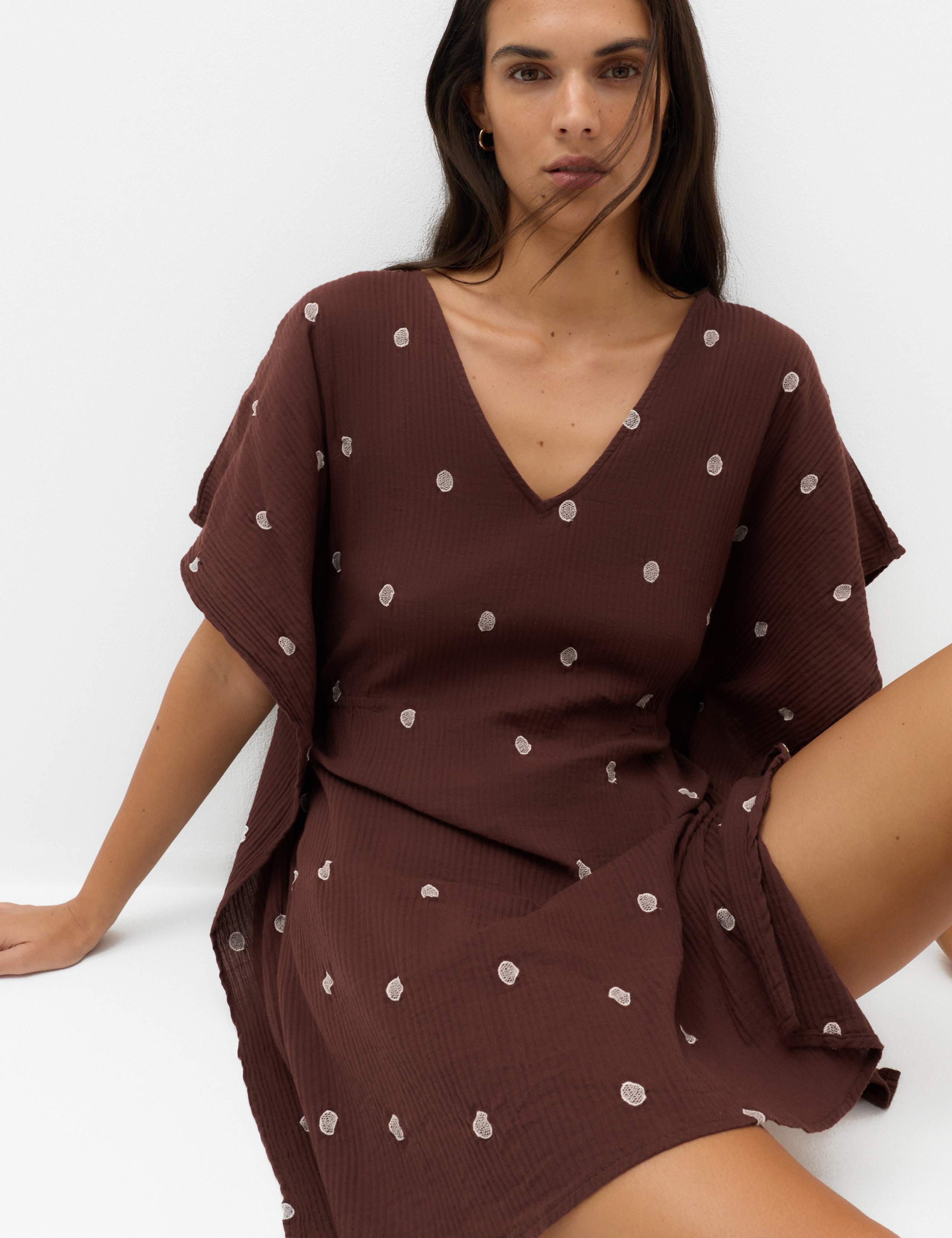 Pure Cotton Polka Dot Beach Cover Up Kaftan