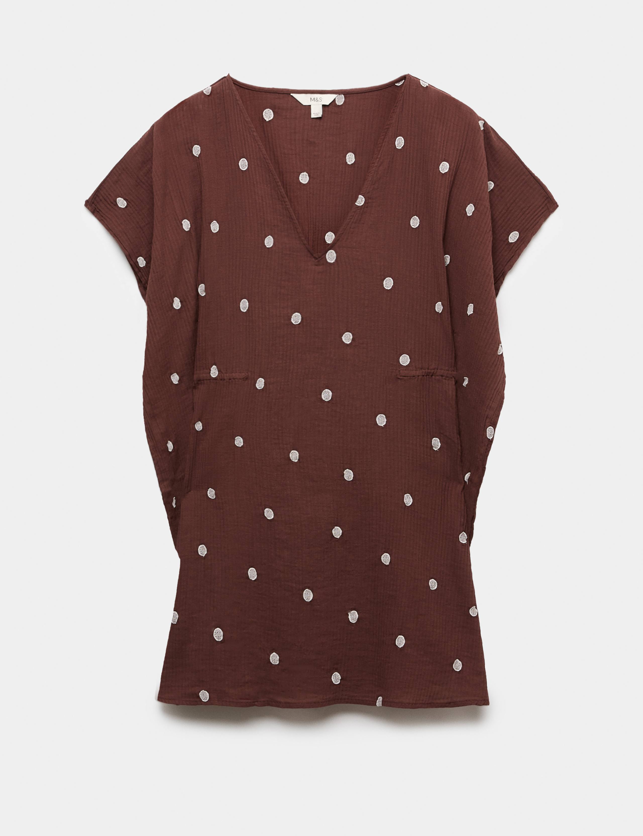 Pure Cotton Polka Dot Beach Cover Up Kaftan