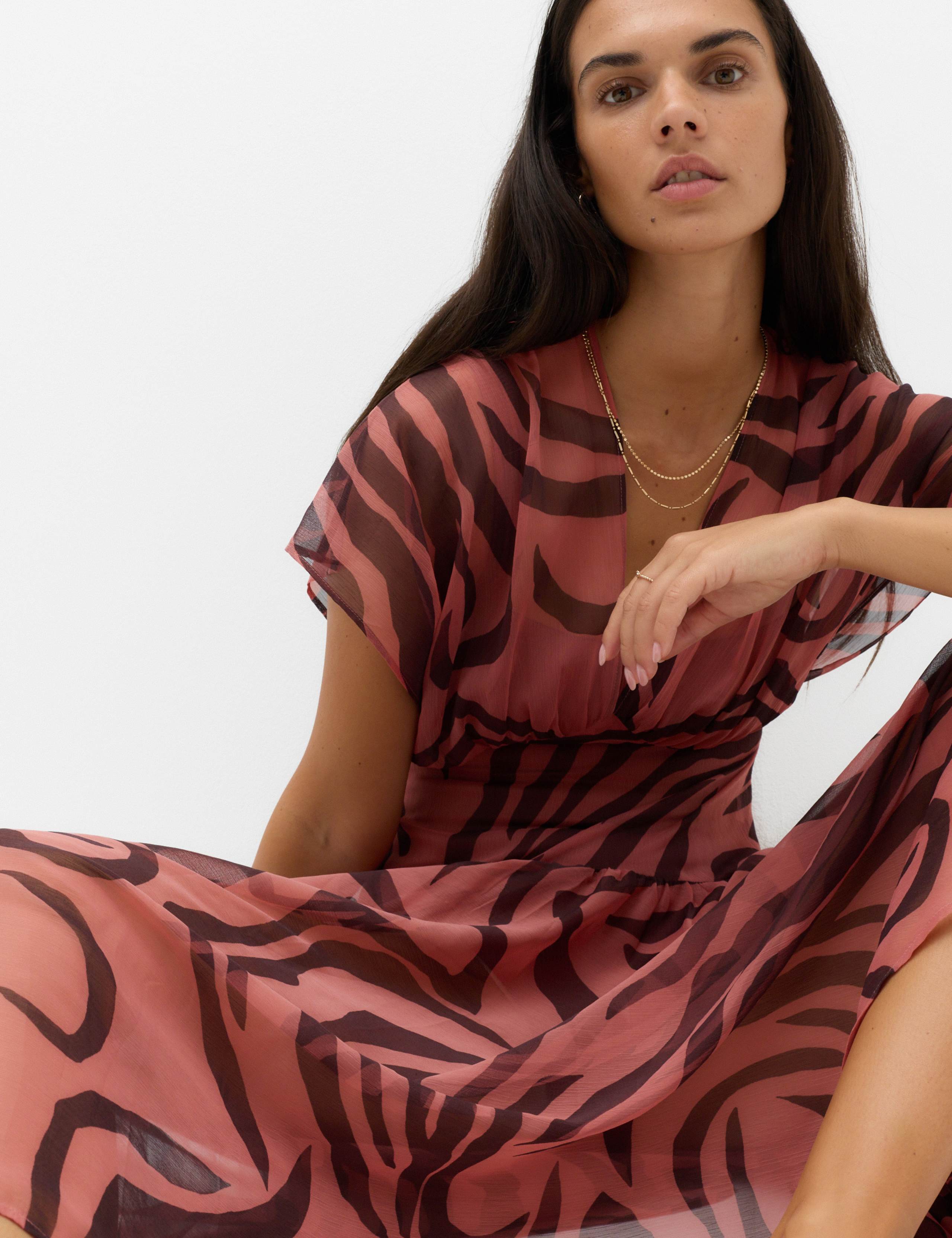 Sheer Animal Print V Neck Midi Beach Dress