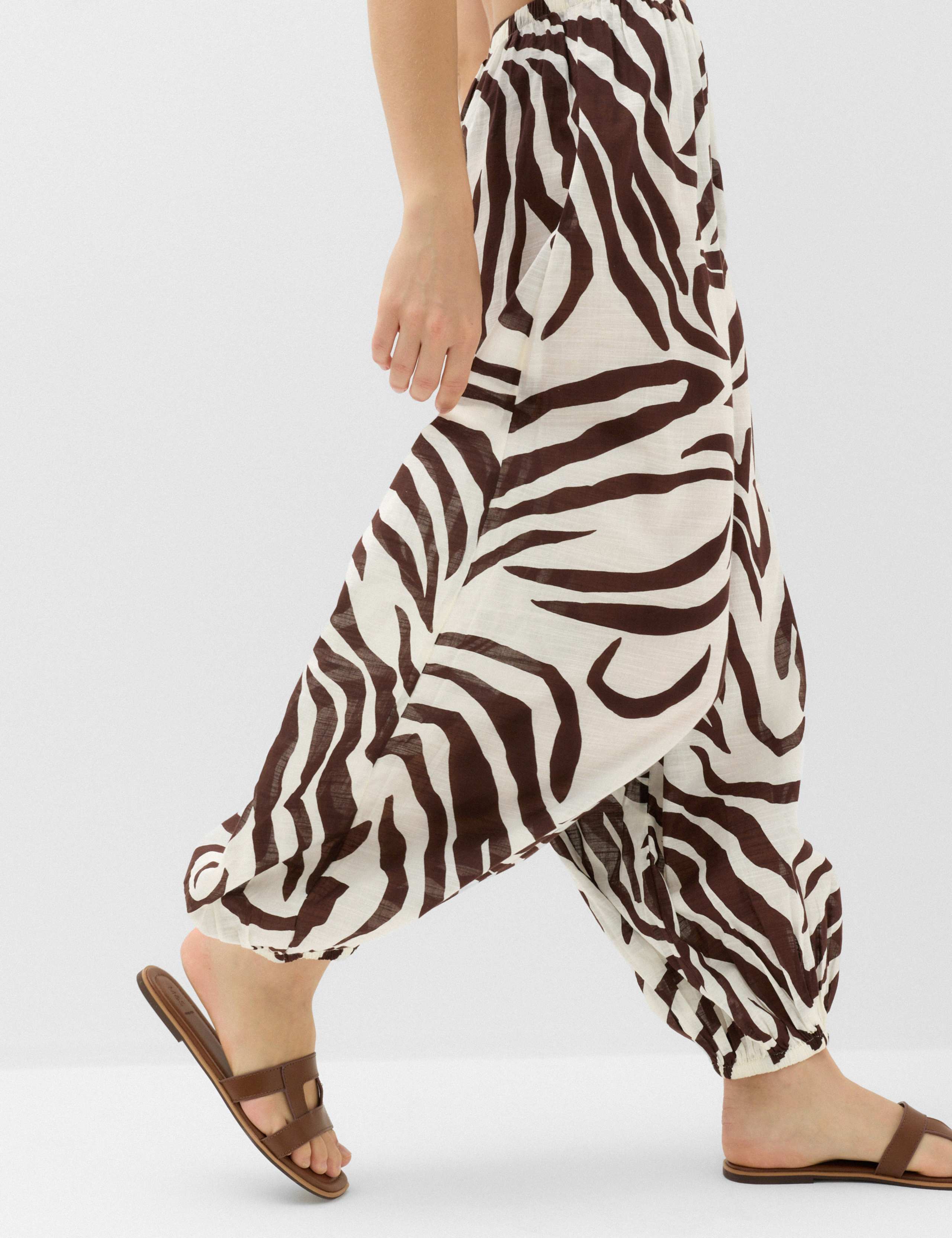 Pure Cotton Animal Print High Waisted Parachute Trousers