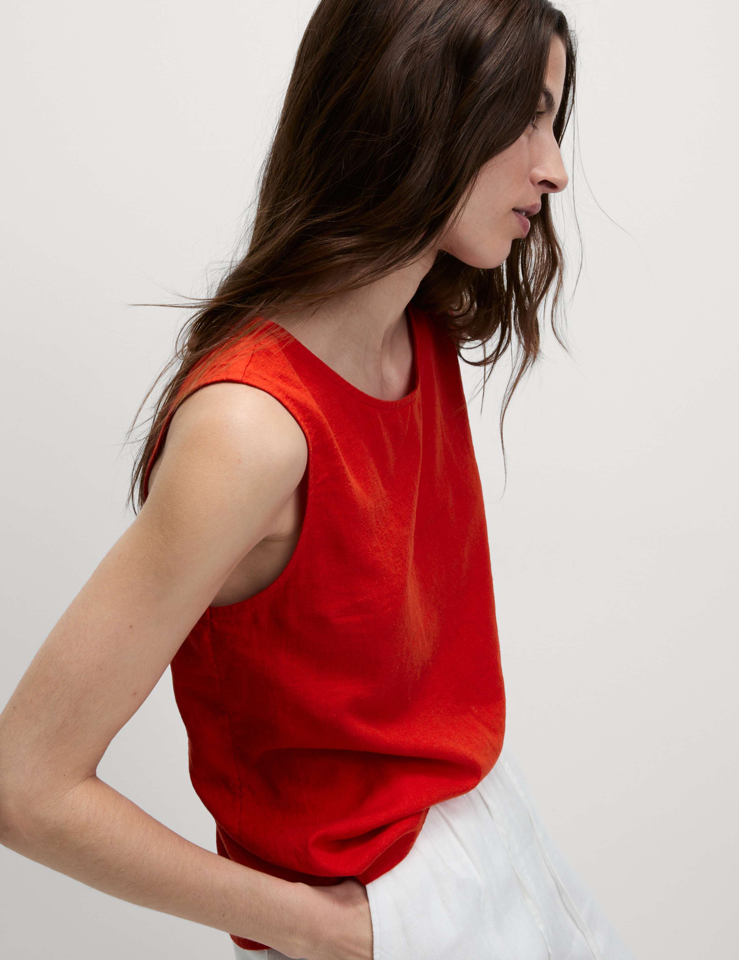 Linen Rich Cross Back Tank Top