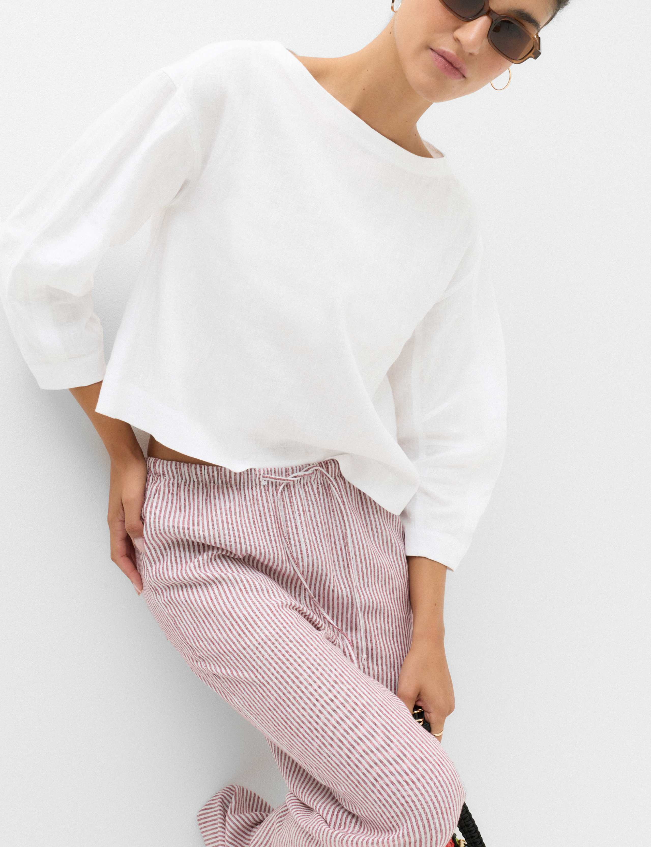 Pure Linen Relaxed Barrel Sleeve Top
