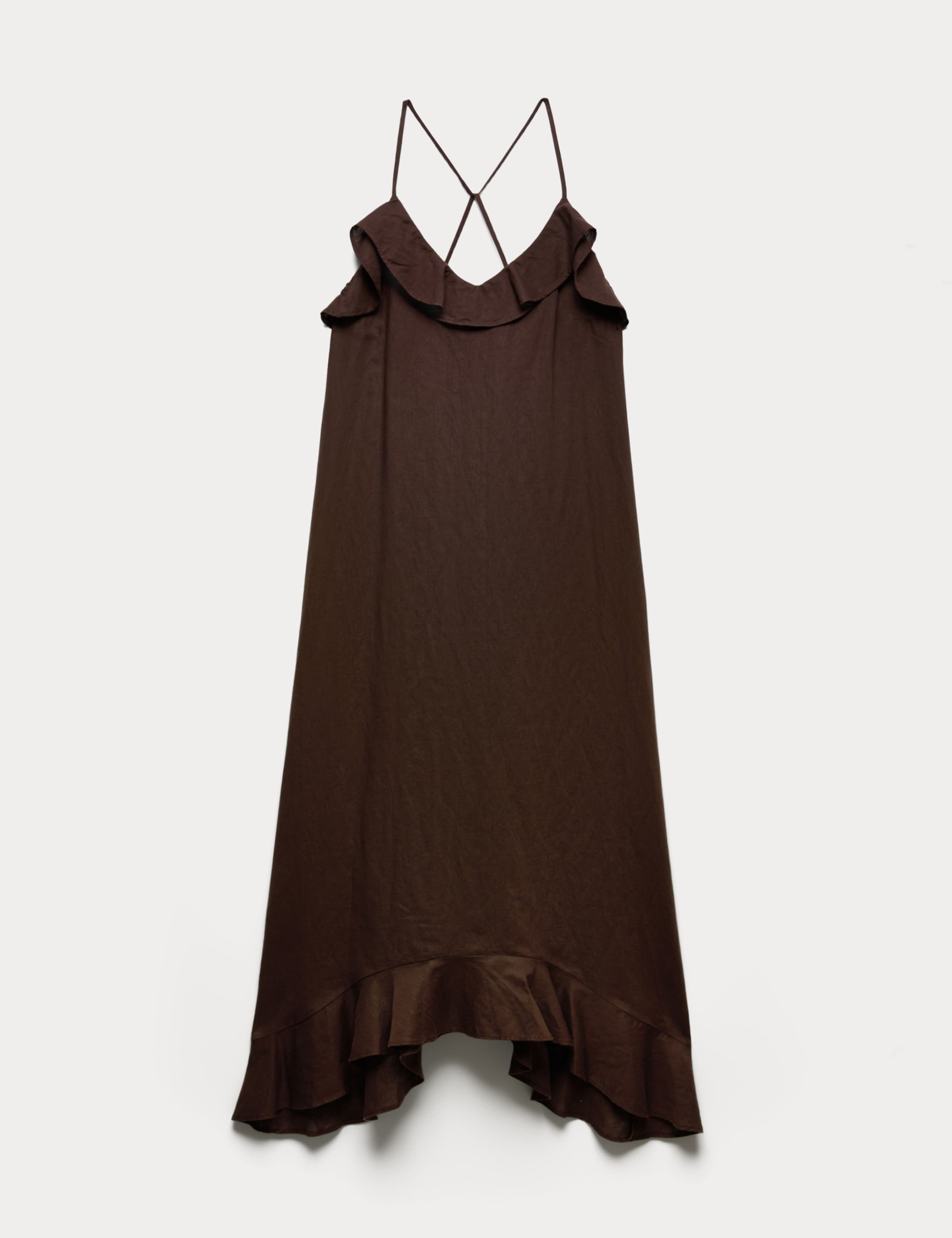 Linen Cotton Blend Ruffle Maxi Dress