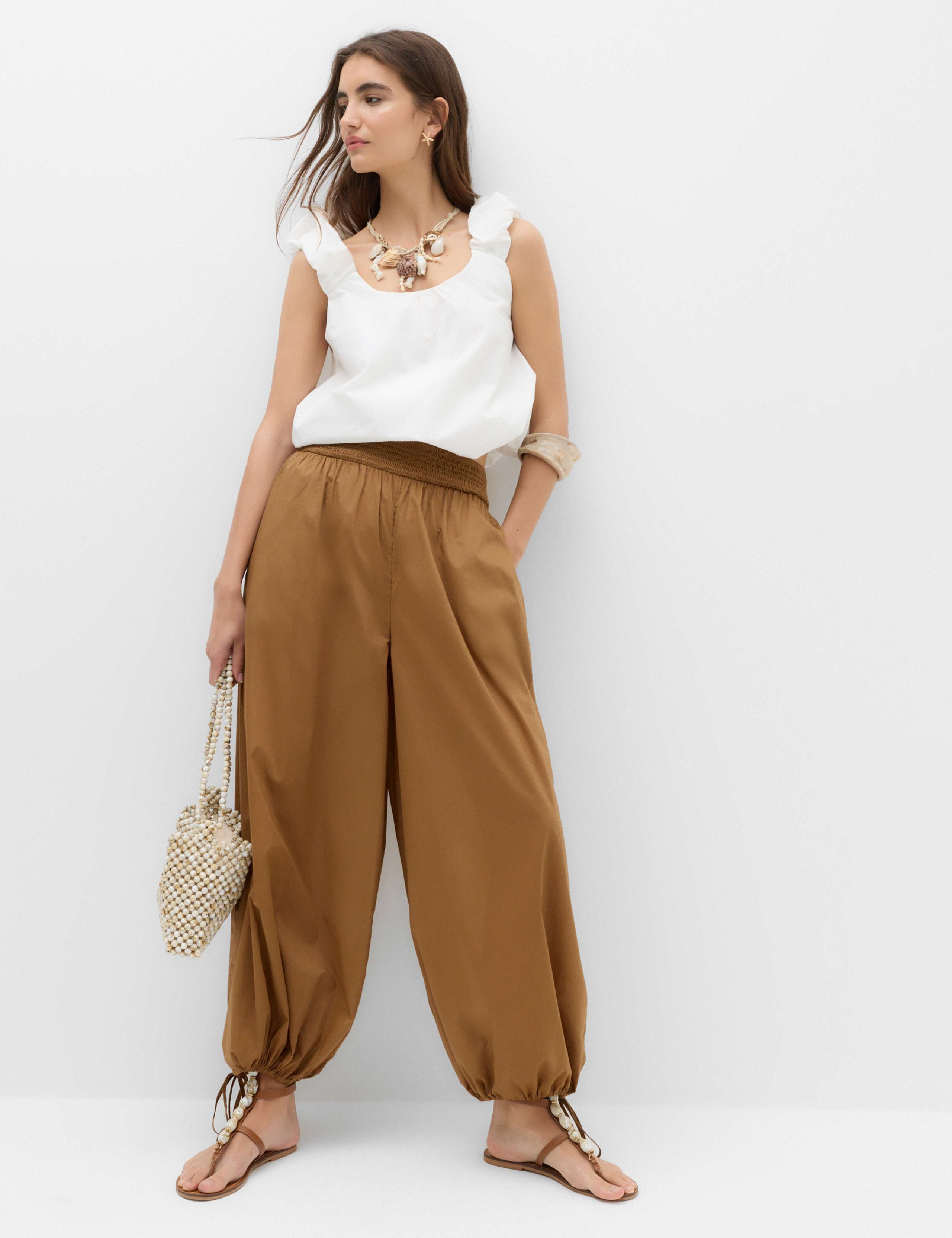 Pure Cotton Bubble Hem Beach Trousers