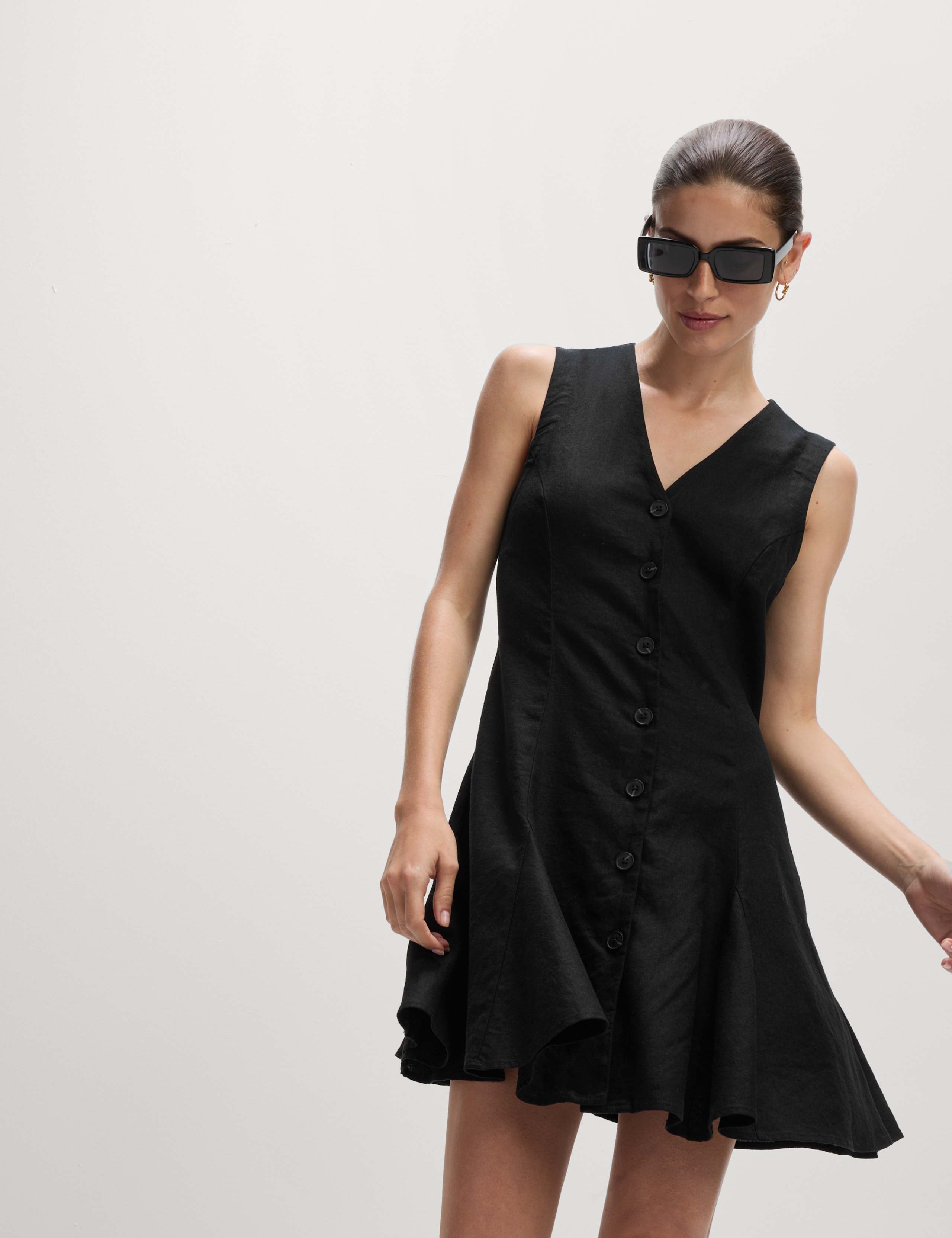 Linen Rich V-Neck Mini Shift Dress