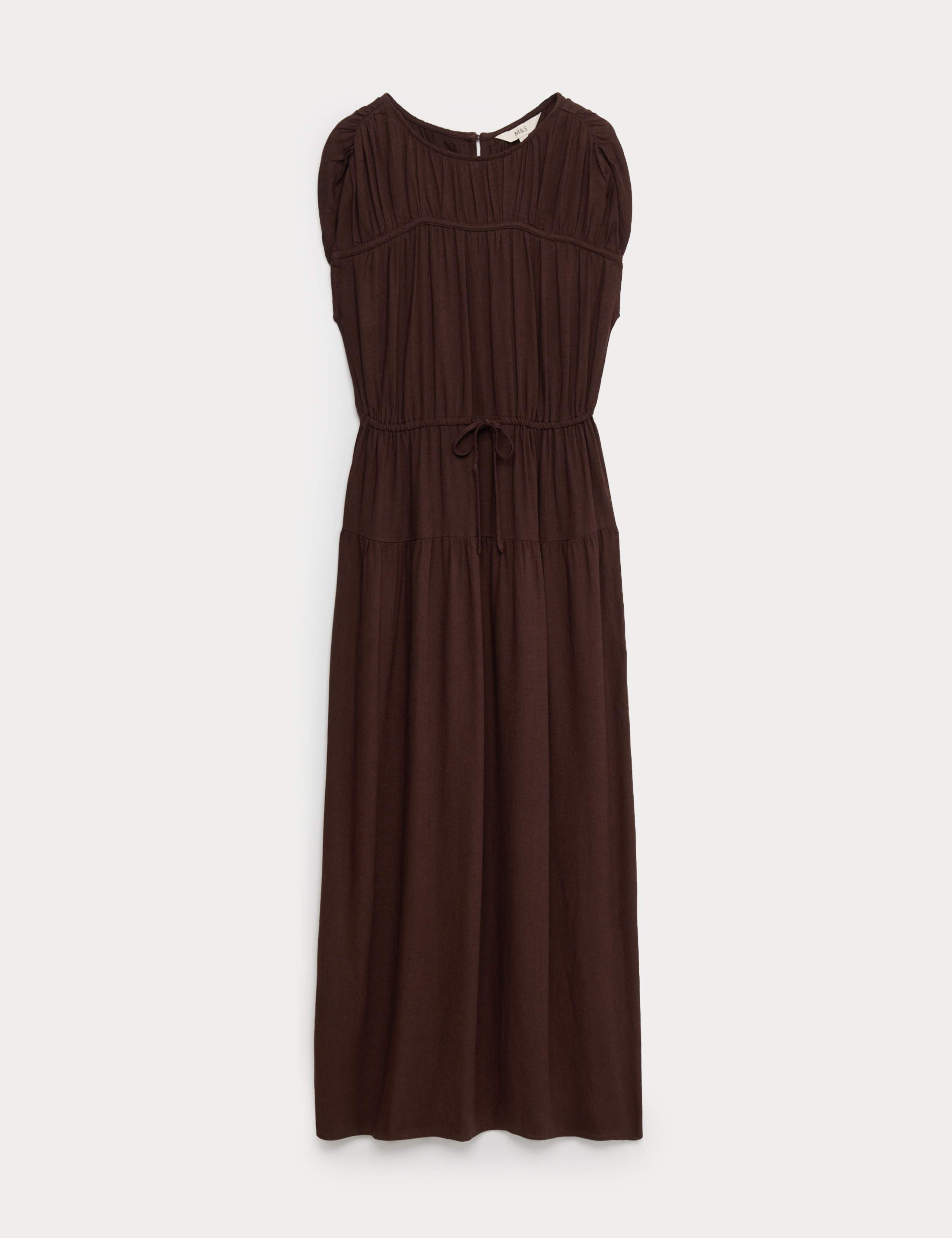 Ruched Maxi Waisted Dress with Linen