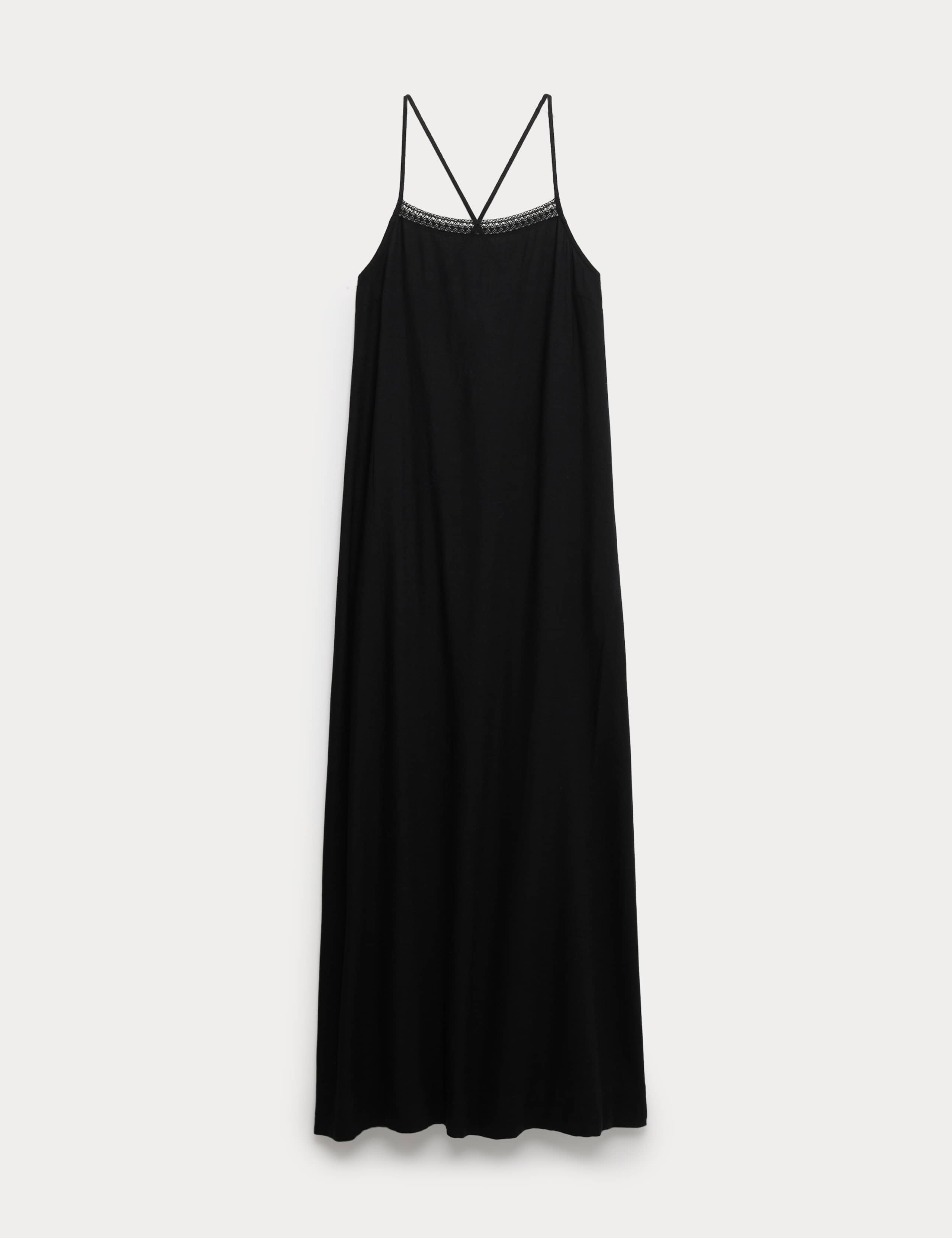 Square Neck Strappy Maxi Shift Dress with Linen