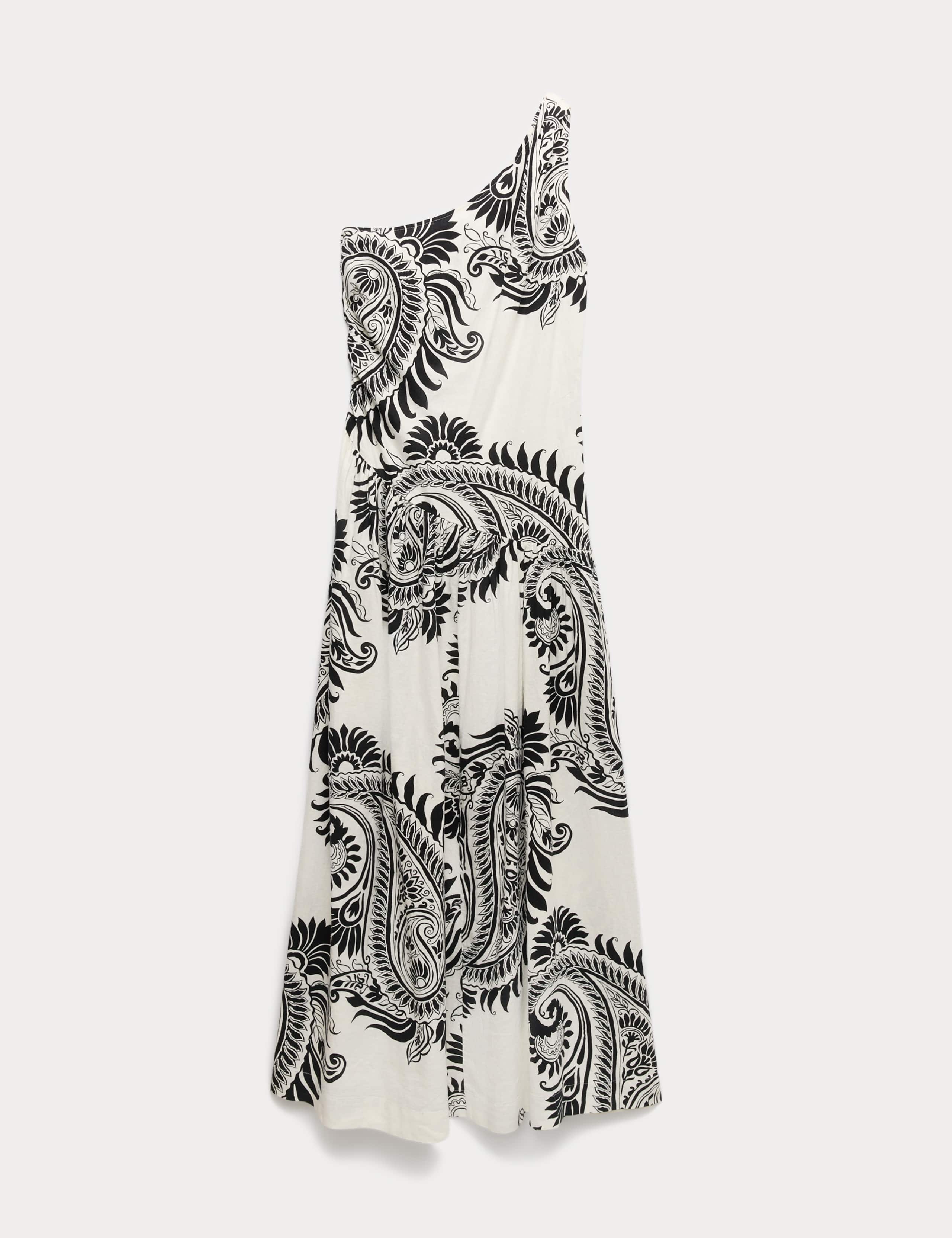 Linen Rich One Shoulder Maxi Shift Dress