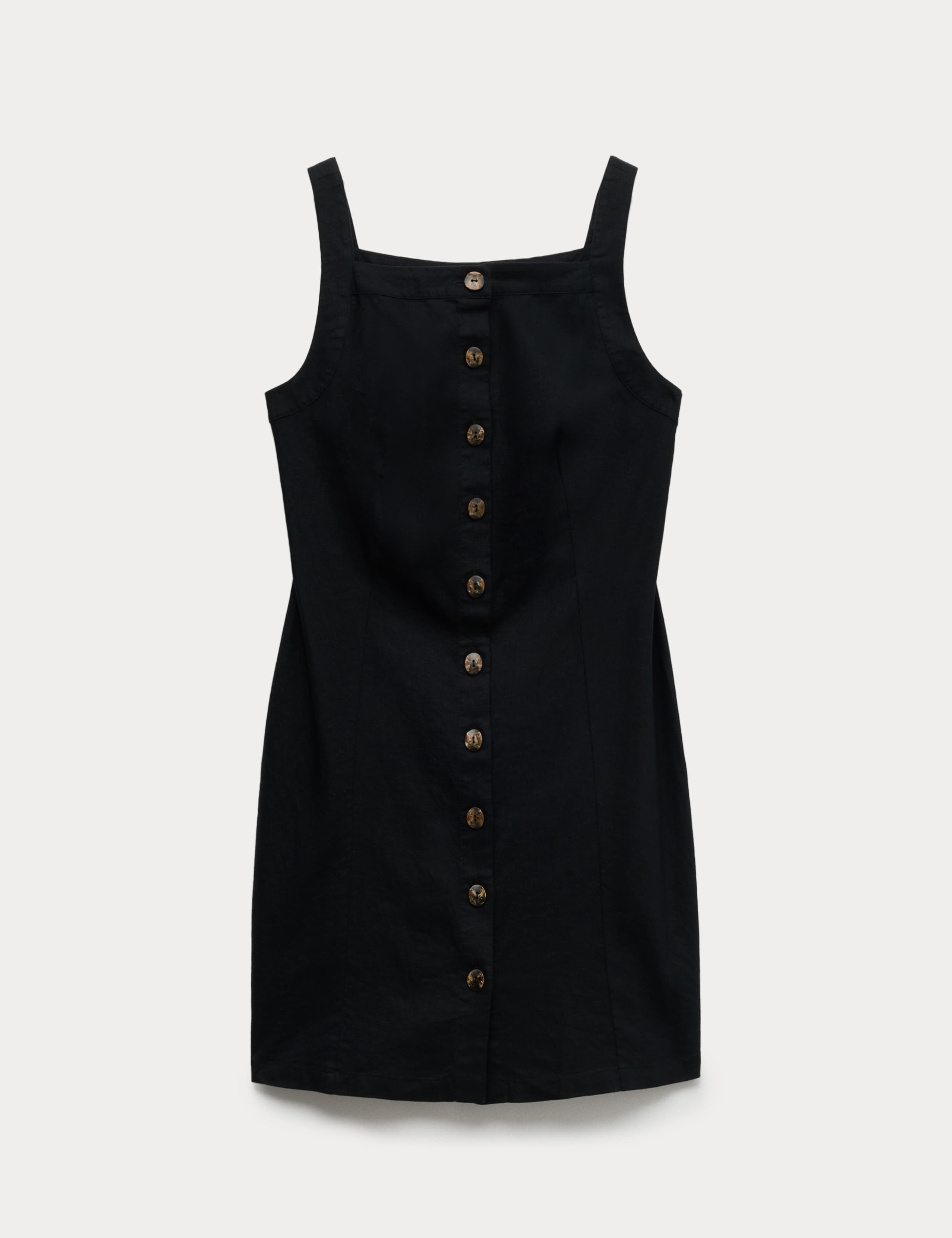 Linen Rich Button Through Mini Shift Dress