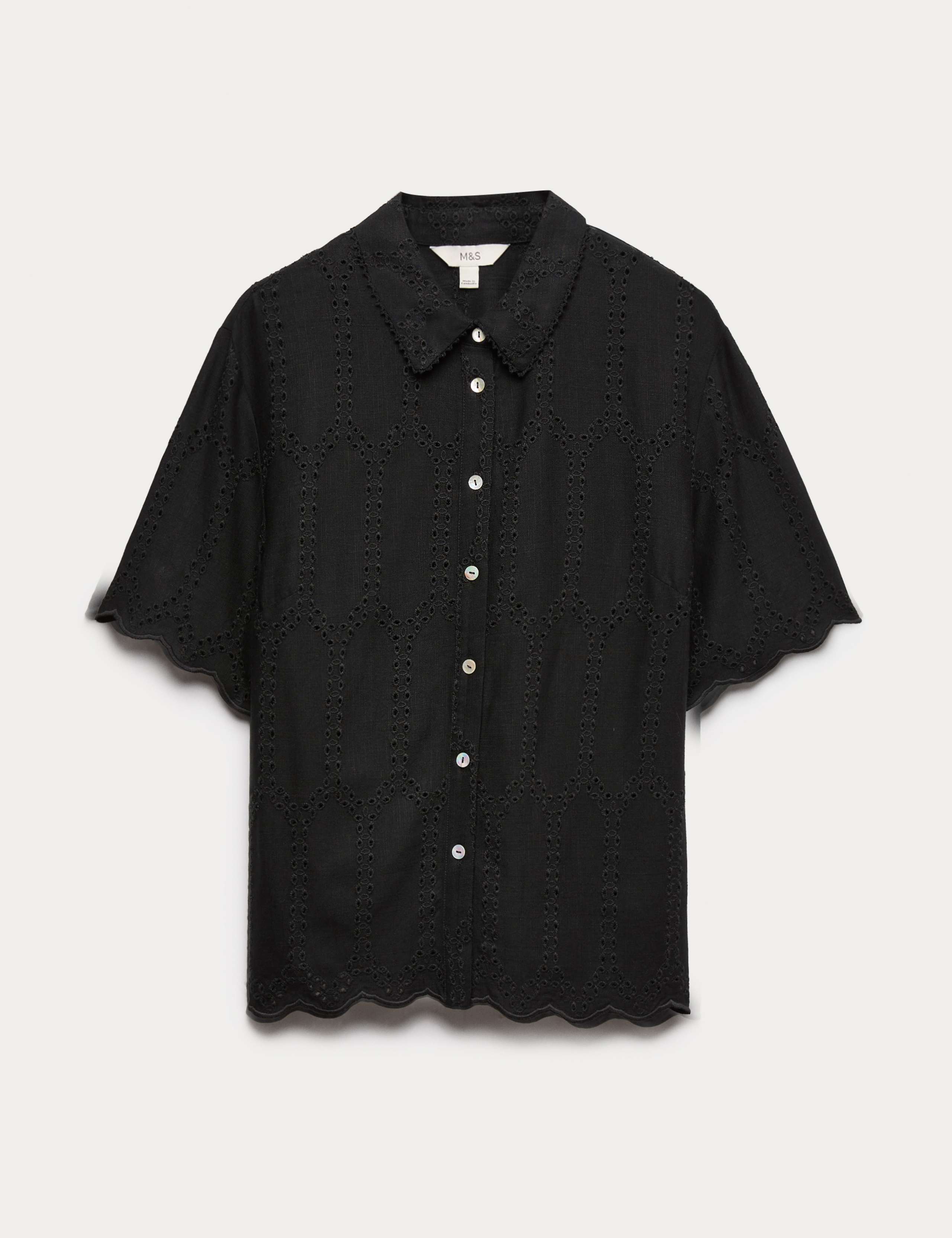 Broderie Collared Cutwork Detail Shirt with Linen