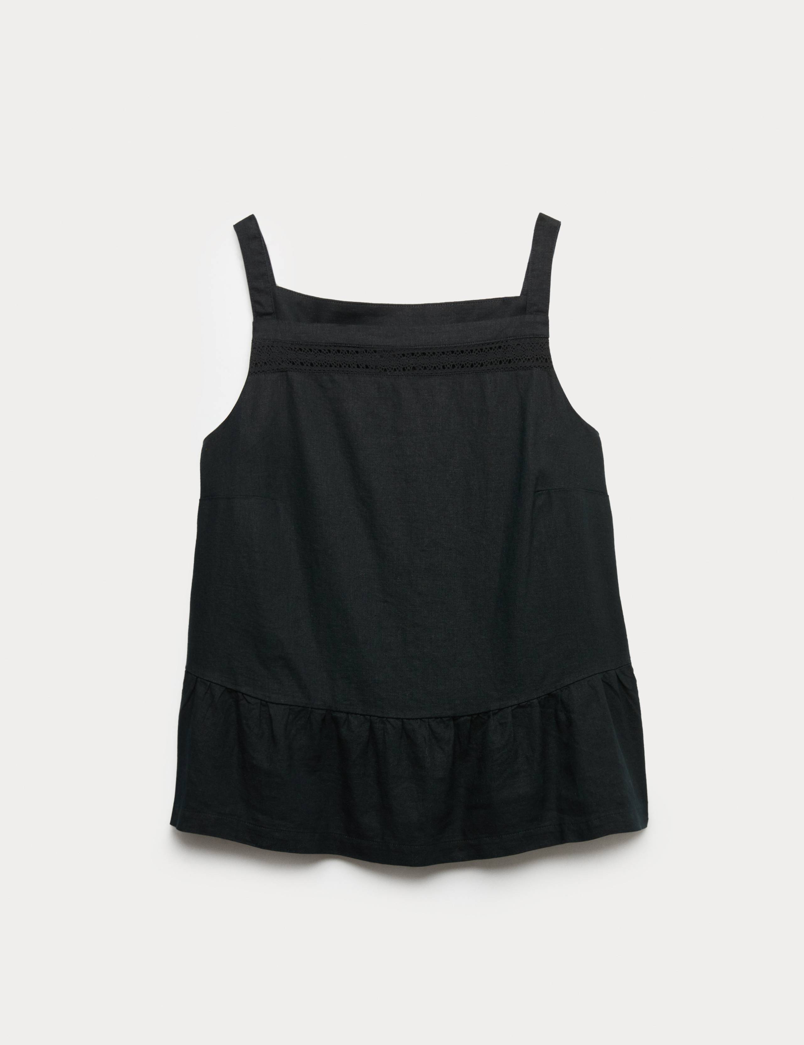 Linen Rich Square Neck Lace Insert Top