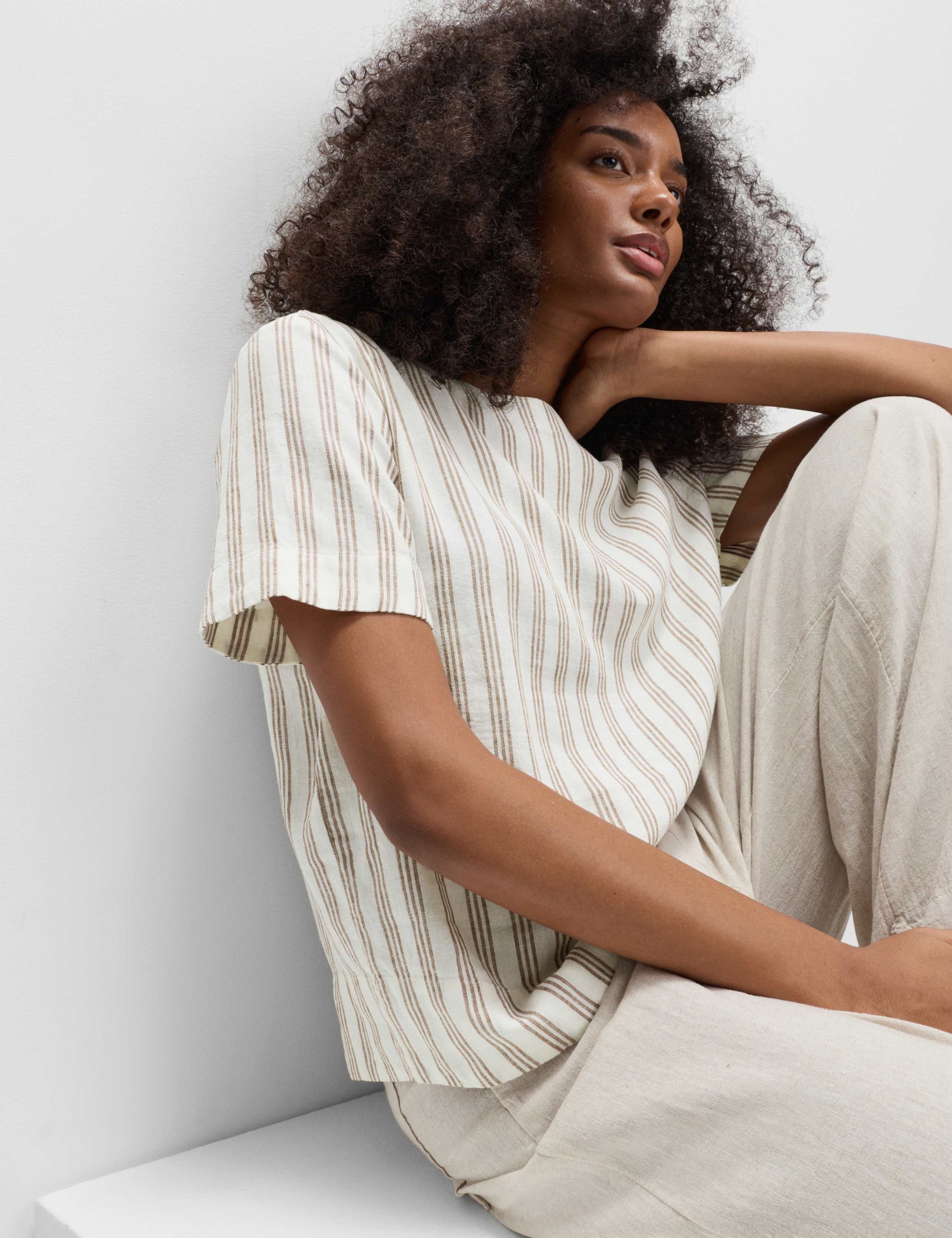 Linen Rich Striped Relaxed T-Shirt