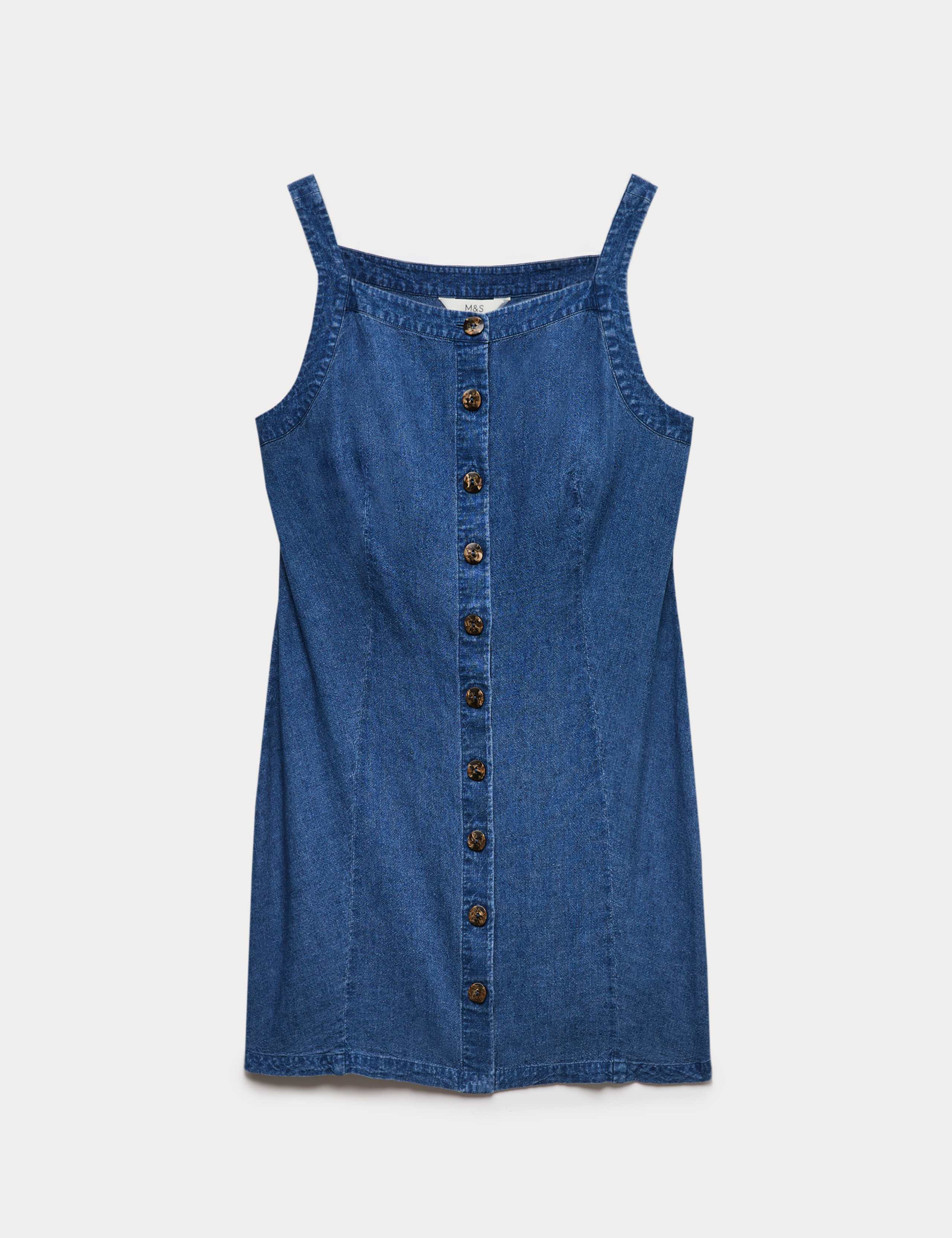 Linen Rich Square Neck Button Through Mini Shift Dress