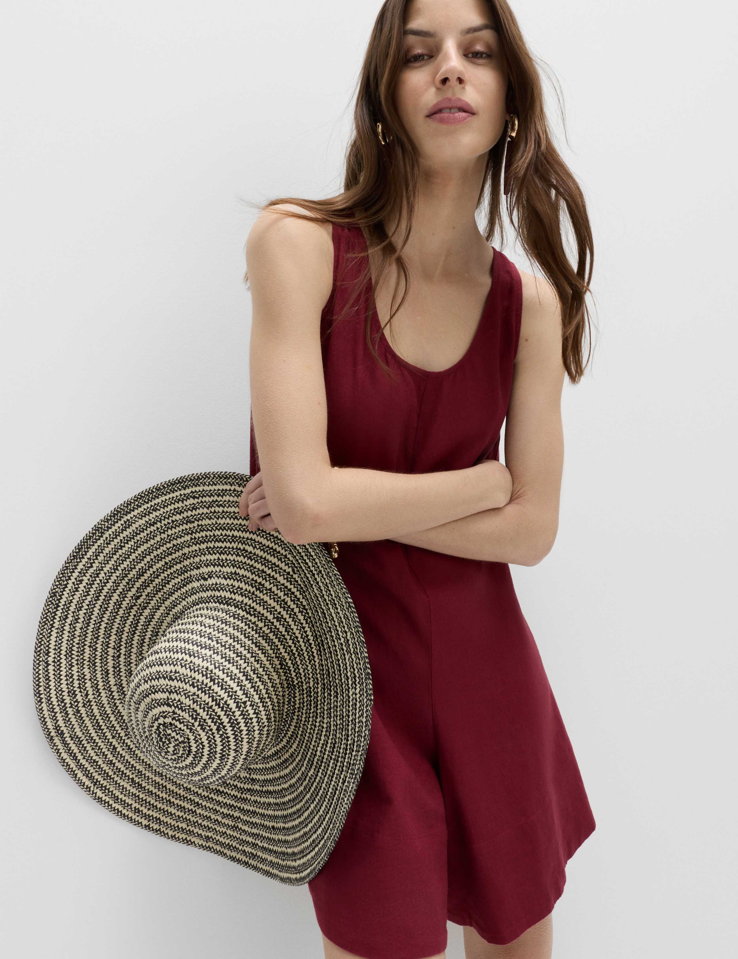 Linen Rich Tie Detail Volume Playsuit