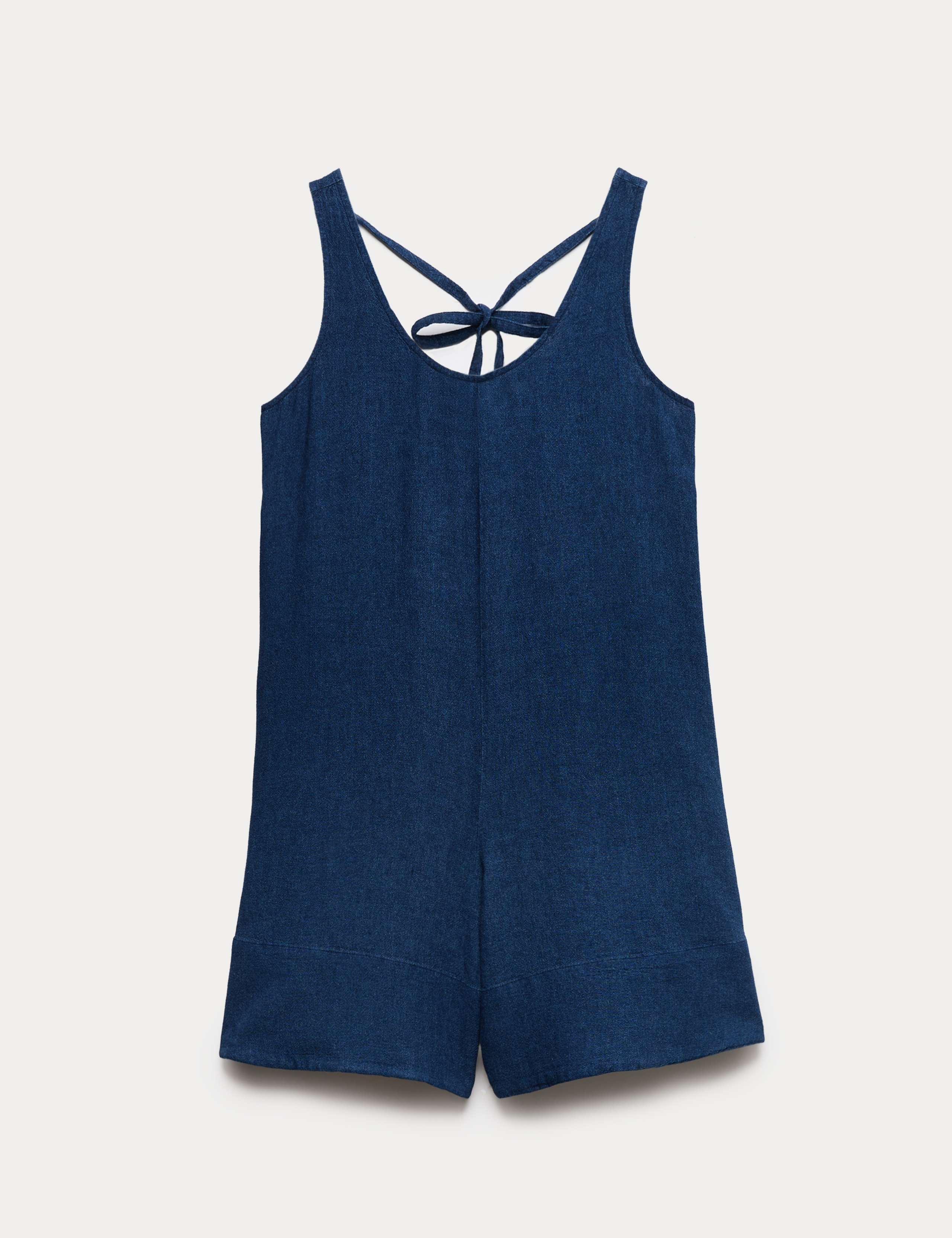 Linen Rich Tie Detail Sleeveless Volume Playsuit