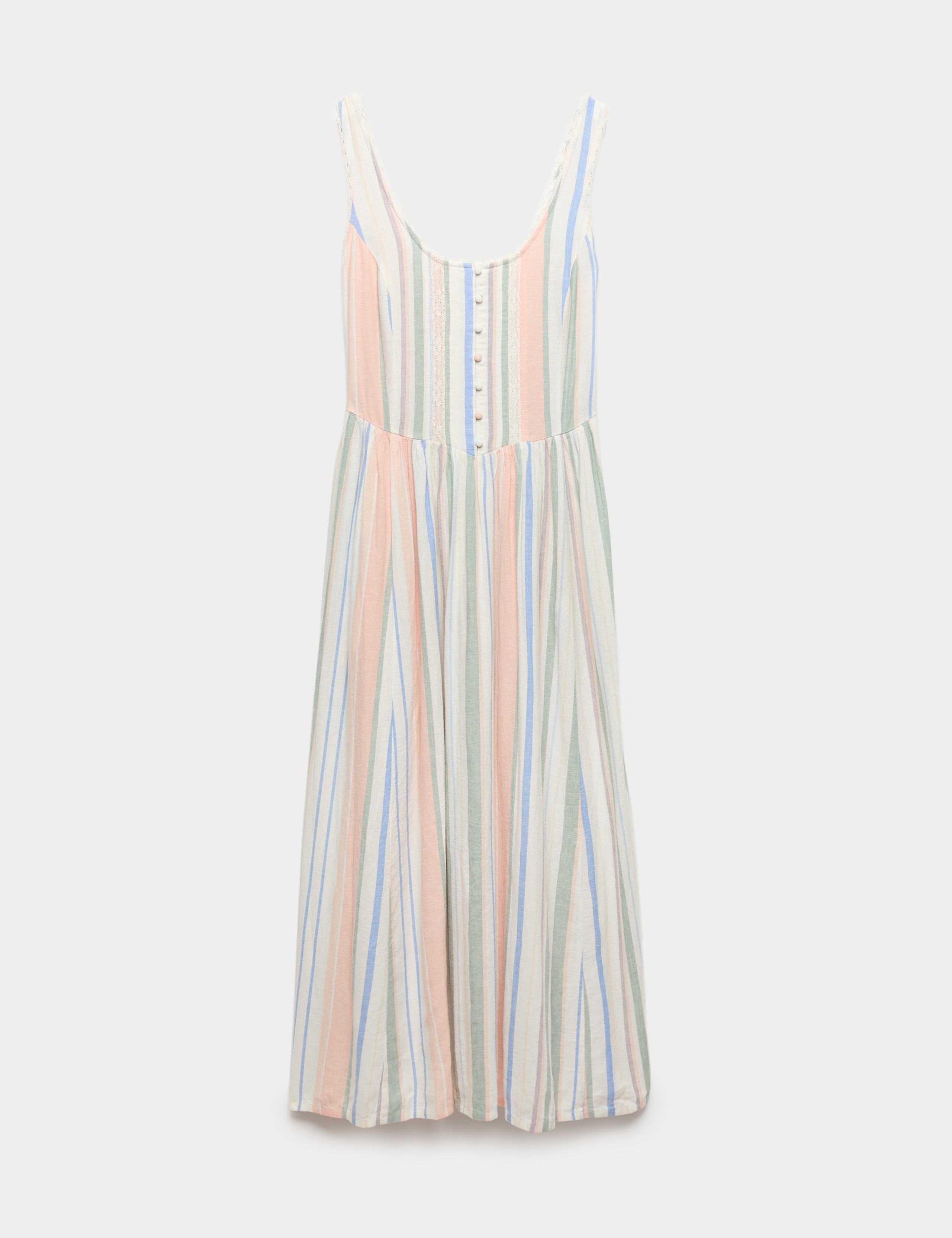 Linen Rich Lace Insert Strappy Midi Shift Dress