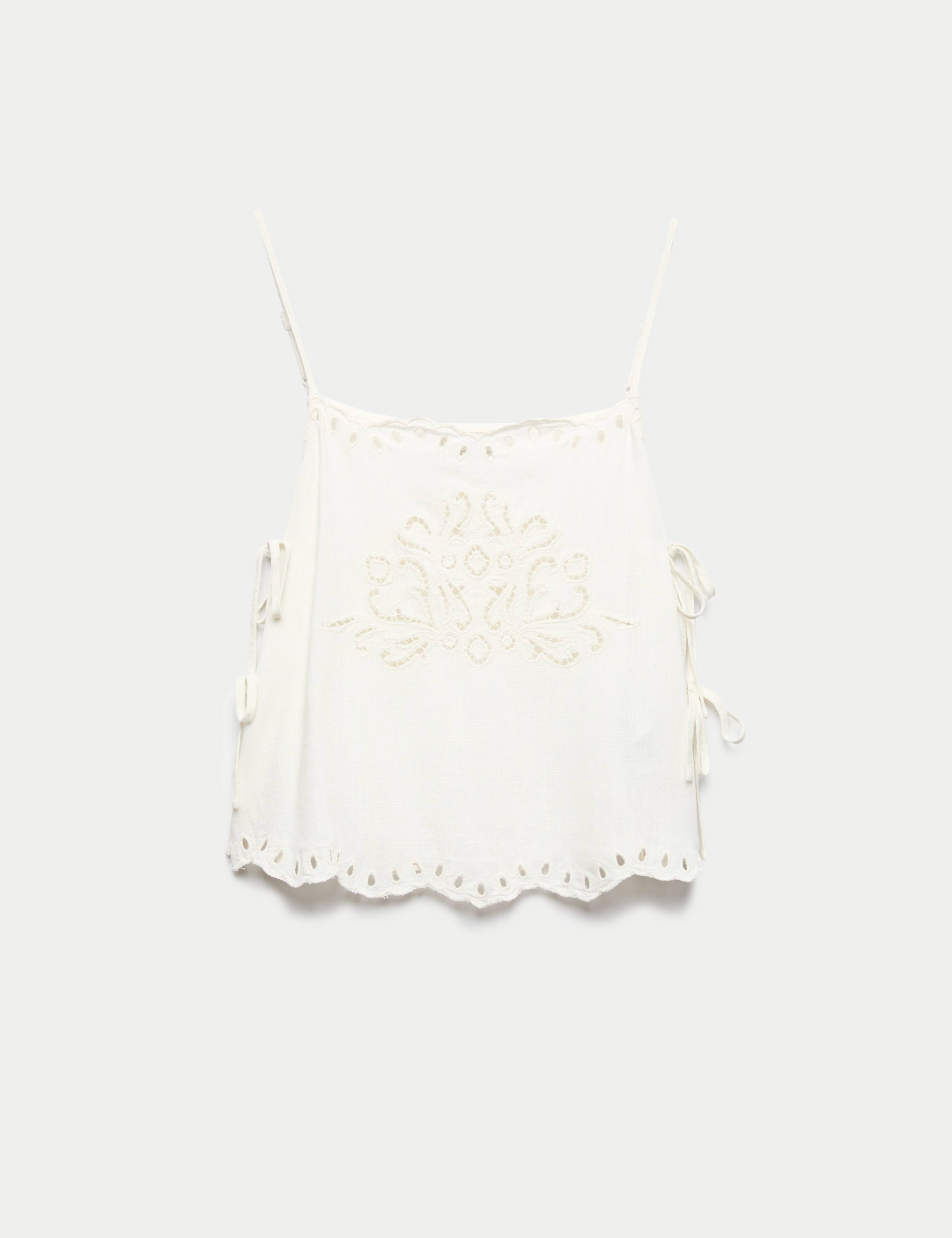 Broderie Tie Side Cami Top with Linen