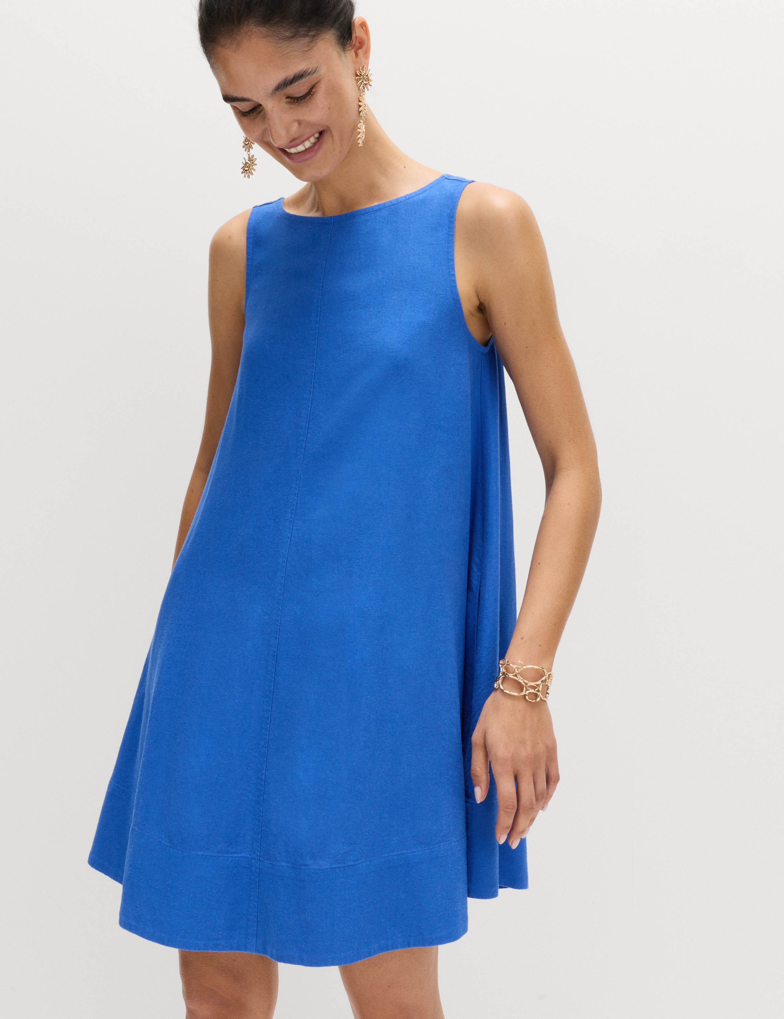 Linen Rich Scoop Neck Mini Swing Dress