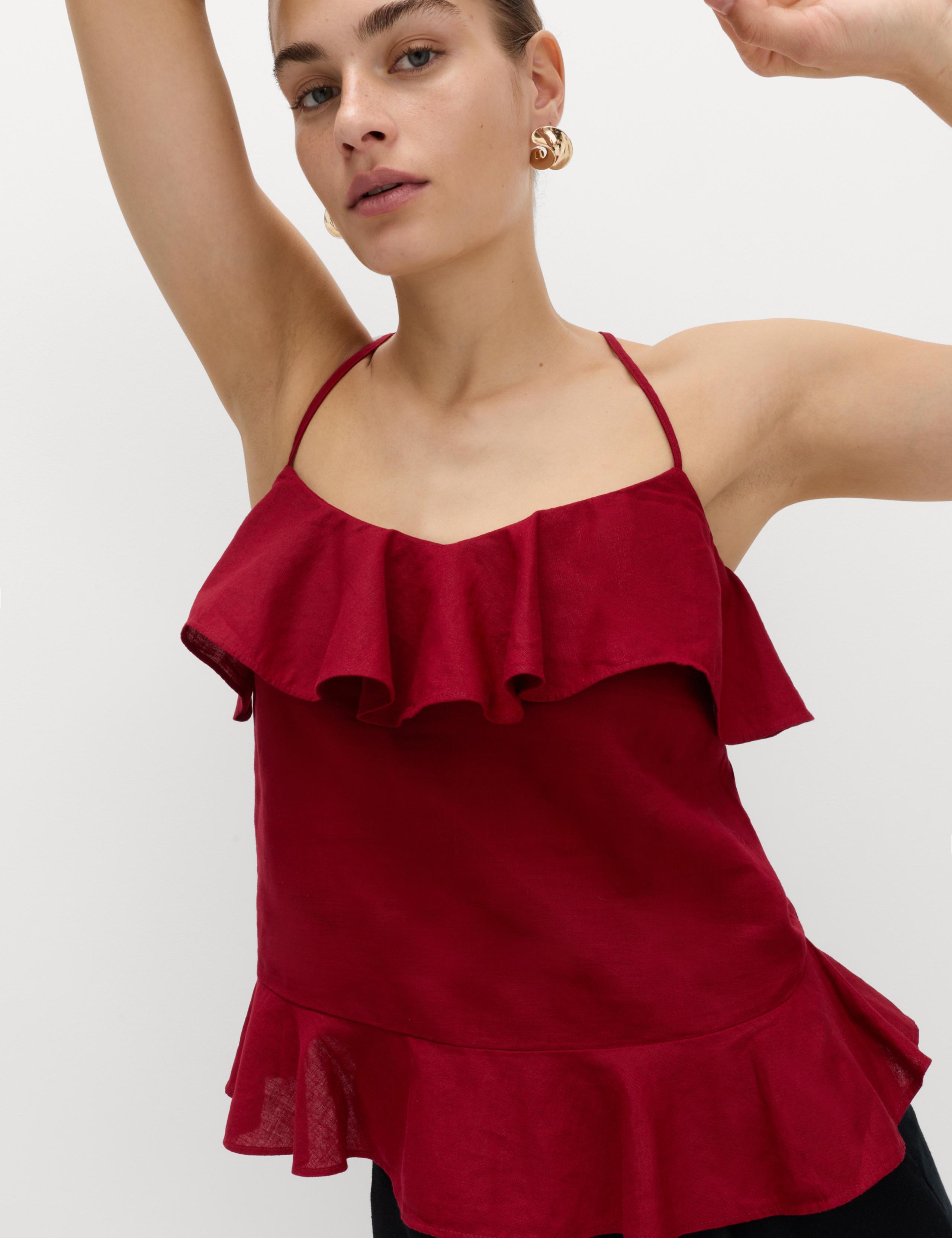 Linen Cotton Blend Ruffle Cami Top