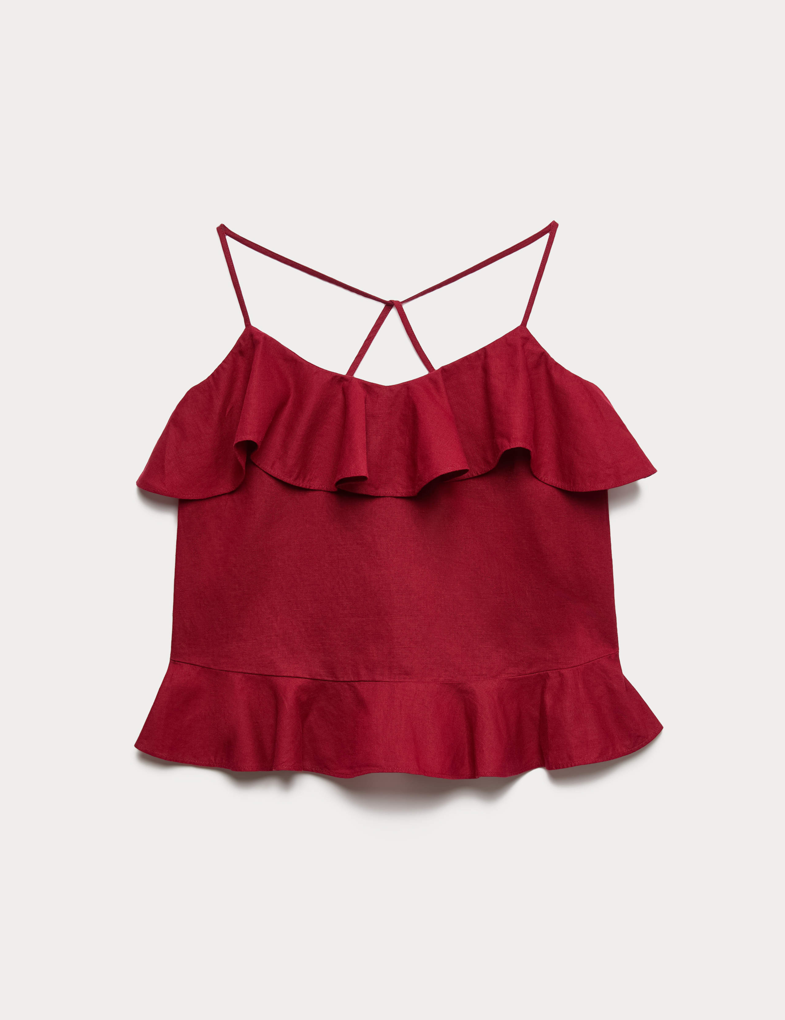 Linen Cotton Blend Ruffle Cami Top