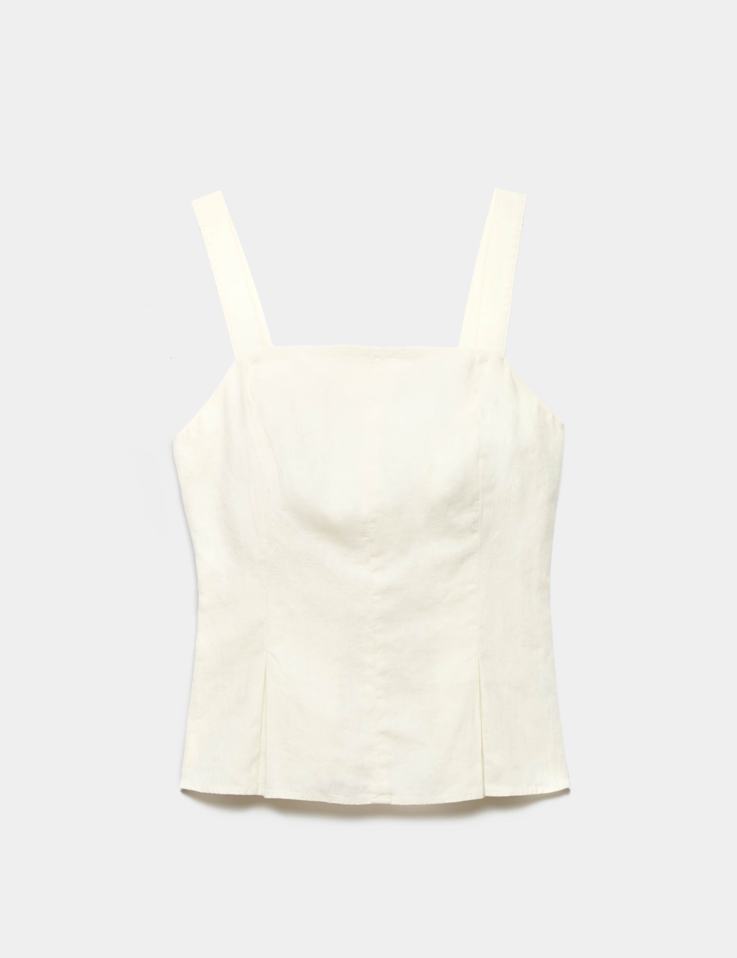 Pure Linen Square Neck Panelled Peplum Top