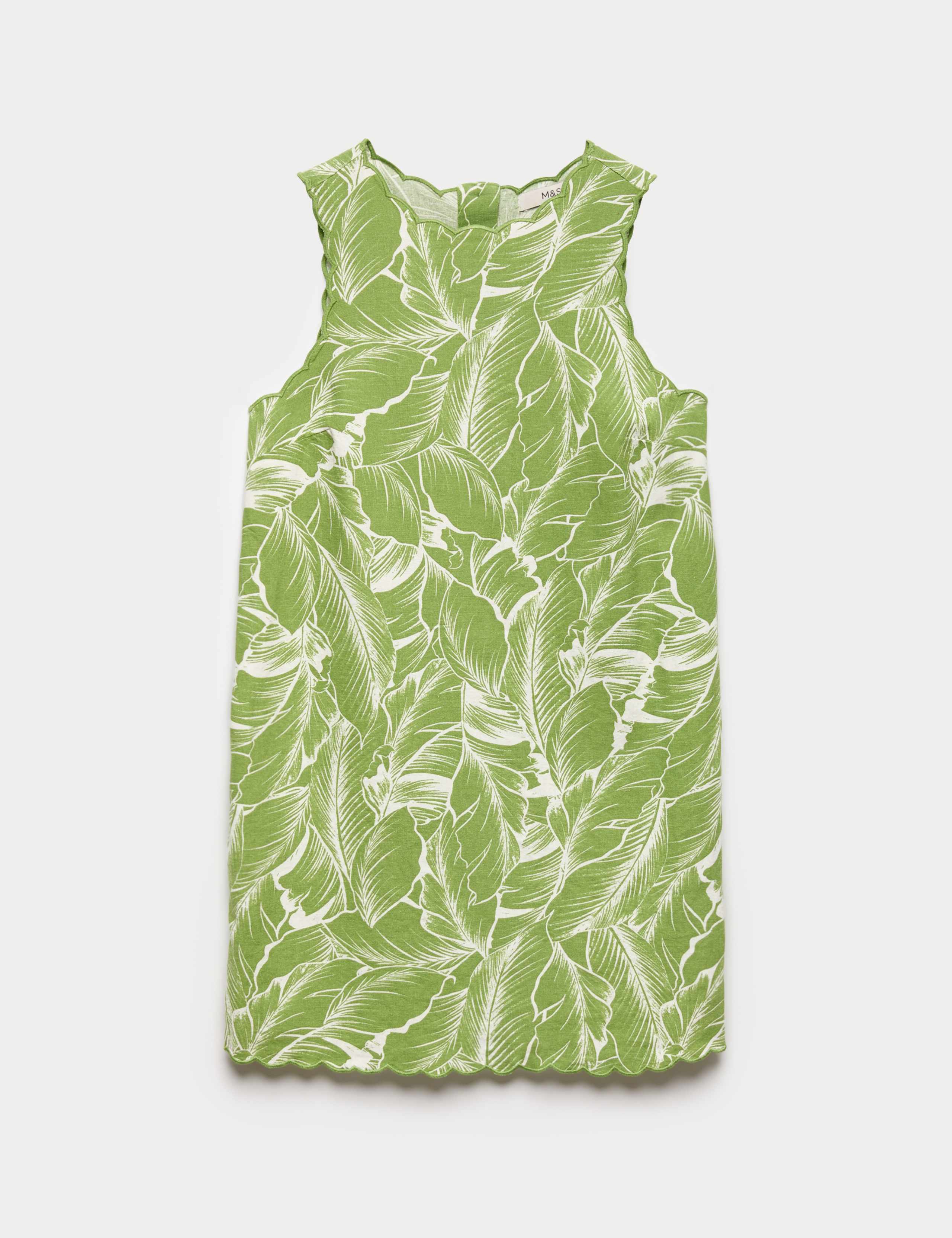 Linen Rich Printed Scallop Mini Shift Dress