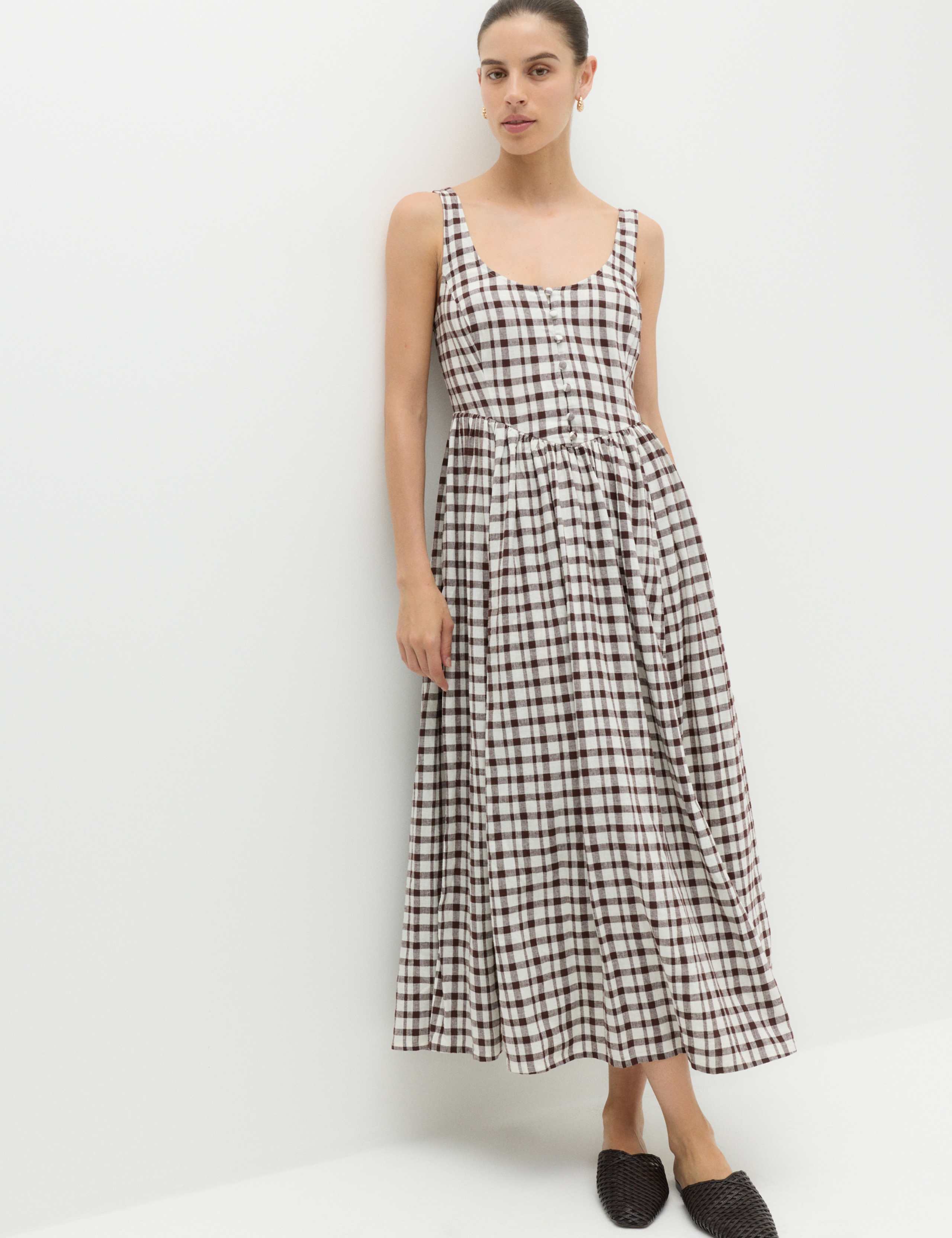 Linen Rich Printed Scoop Neck Corset Dress
