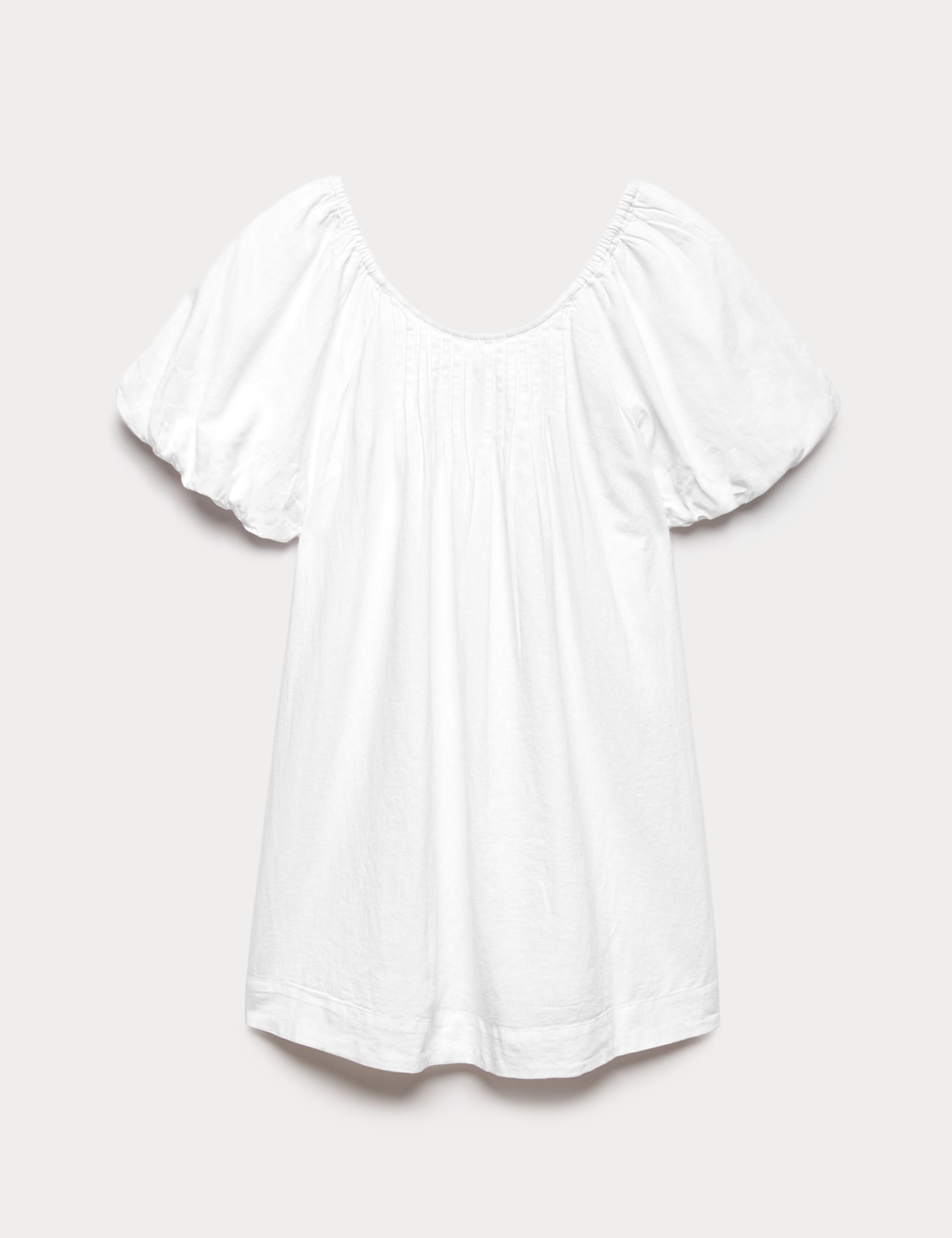 Linen Rich Puff Sleeve Mini Smock Dress