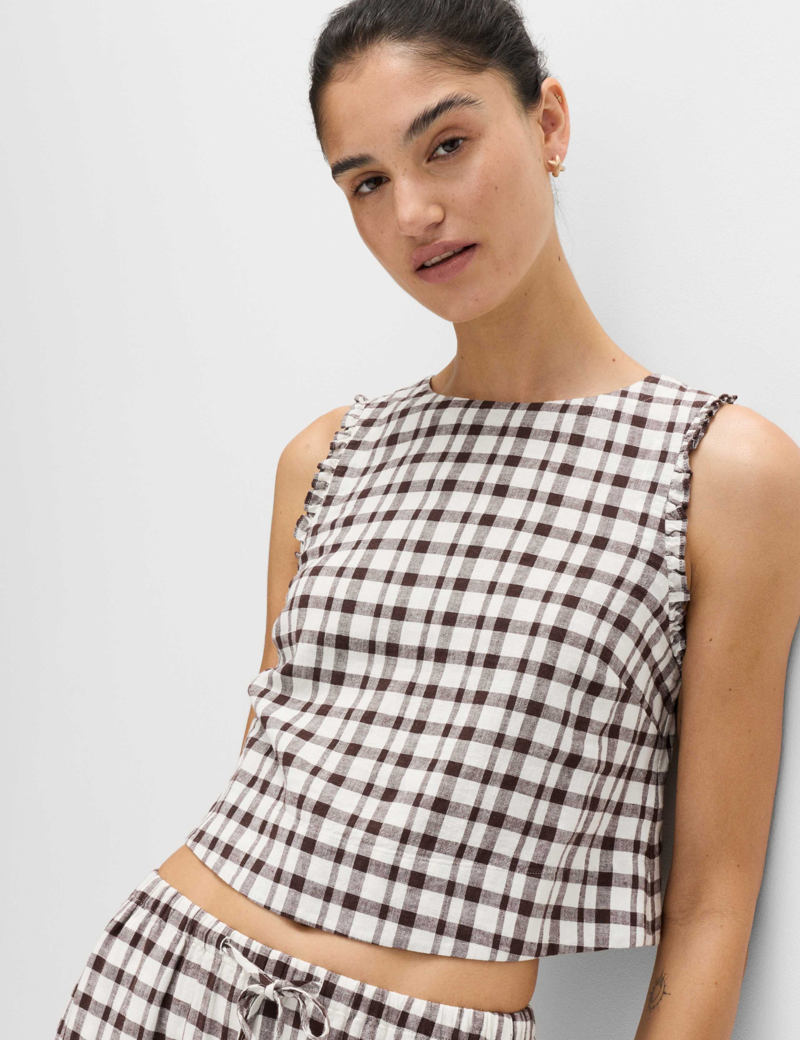 Linen Rich Gingham Vest Top